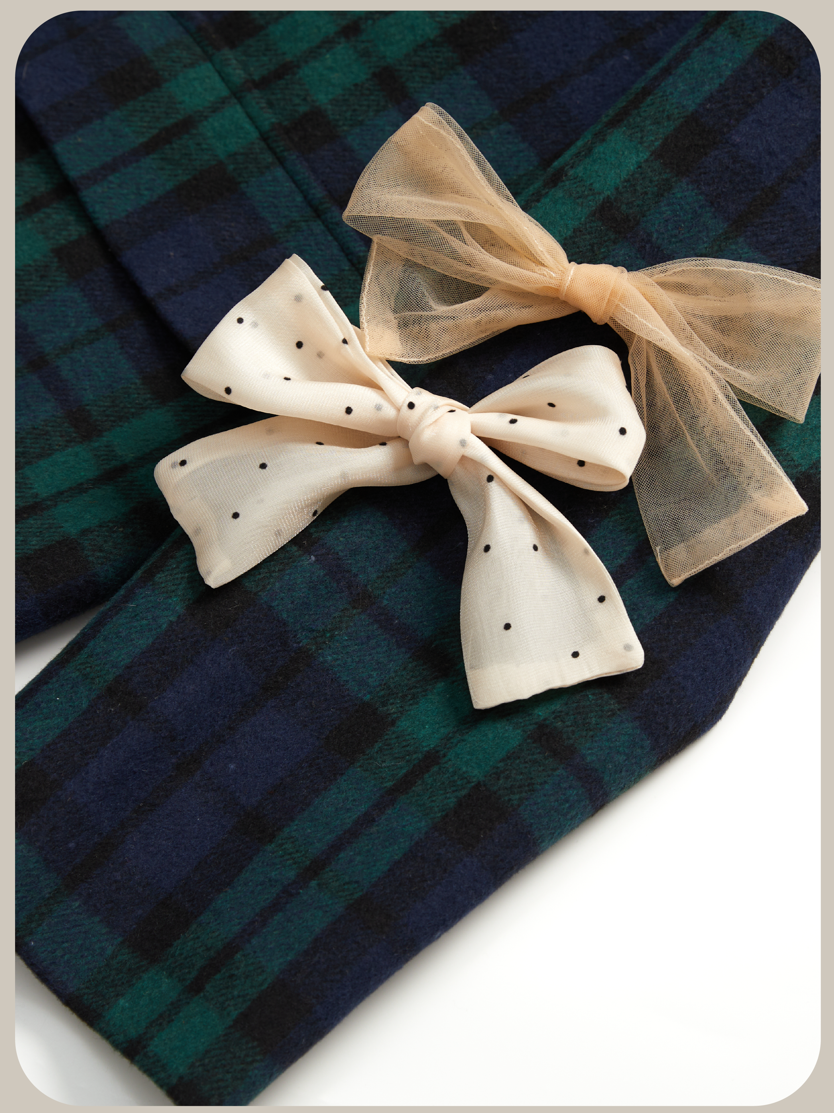 ・予約商品・Ribbon Attached Wolly Check Coat/リボンアタッチチェックウーリーコート