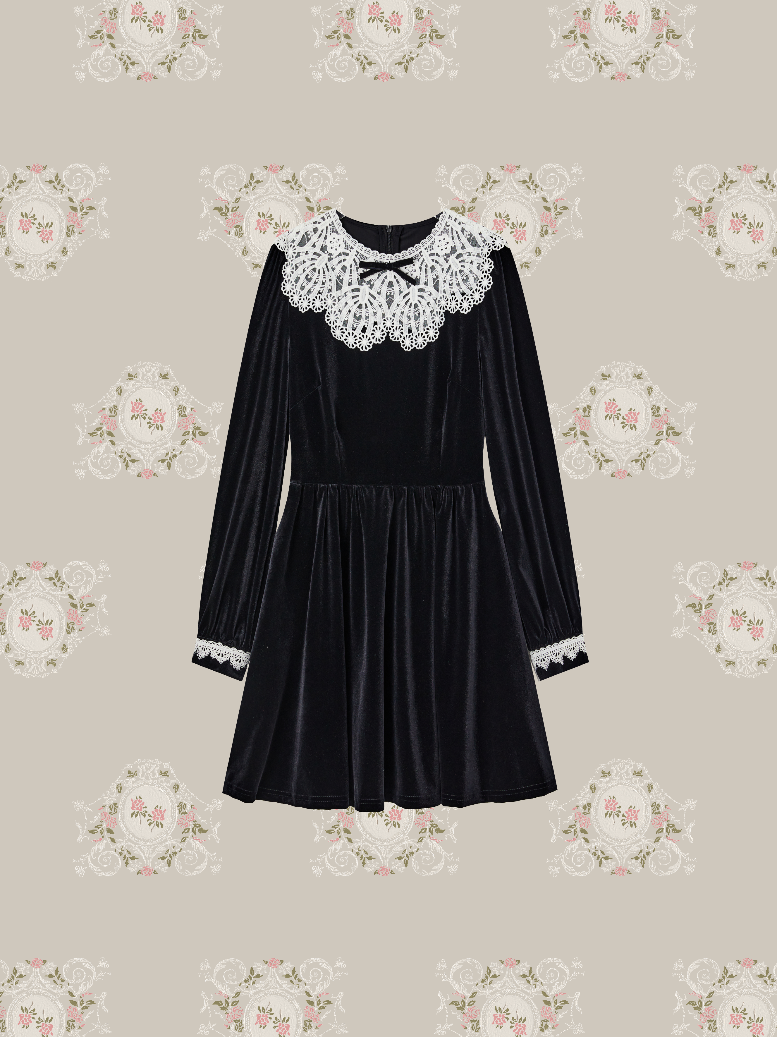 Vintage Lace Detail Velvet Onepiece/ヴィンテージレースディテールベルベットワンピース