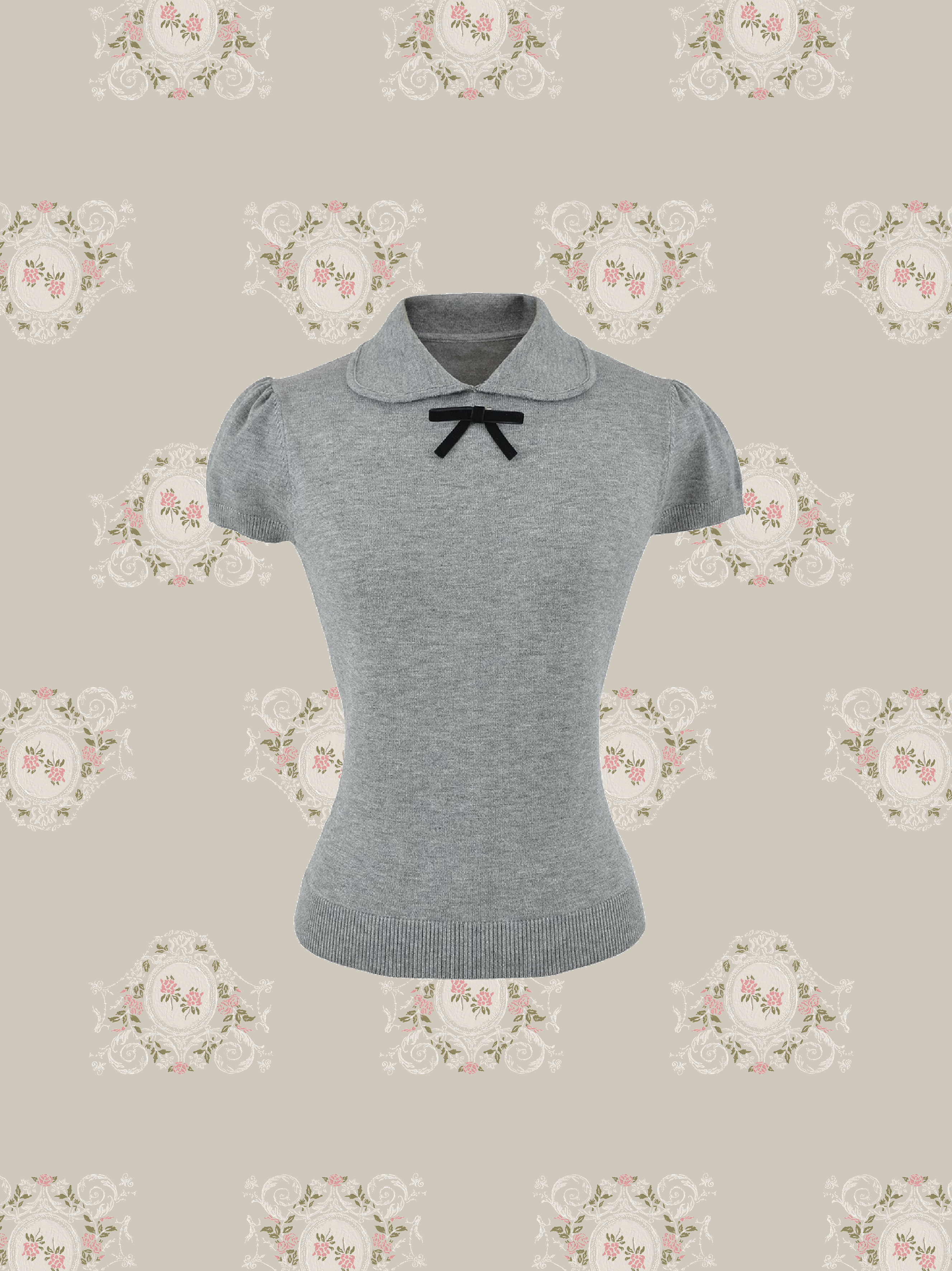 Bow Collar Puff Sleeve Top/ボウカラーパフスリーブトップス