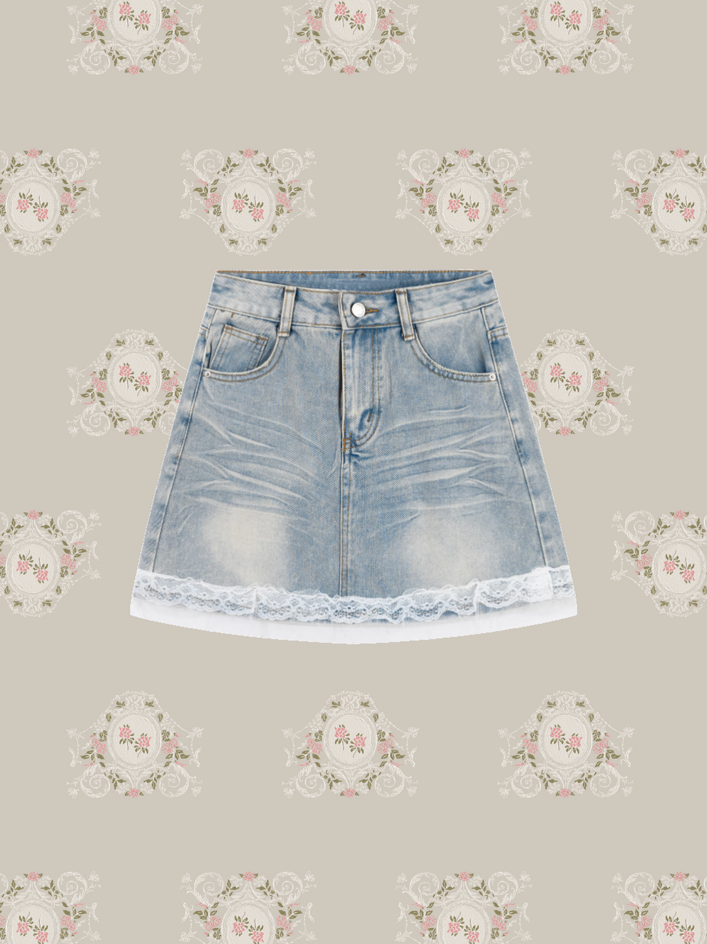 Lace Piping Denim Skirt/レースパイピングデニムスカート Lace Piping Denim Skirt/レースパイピングデニムスカート