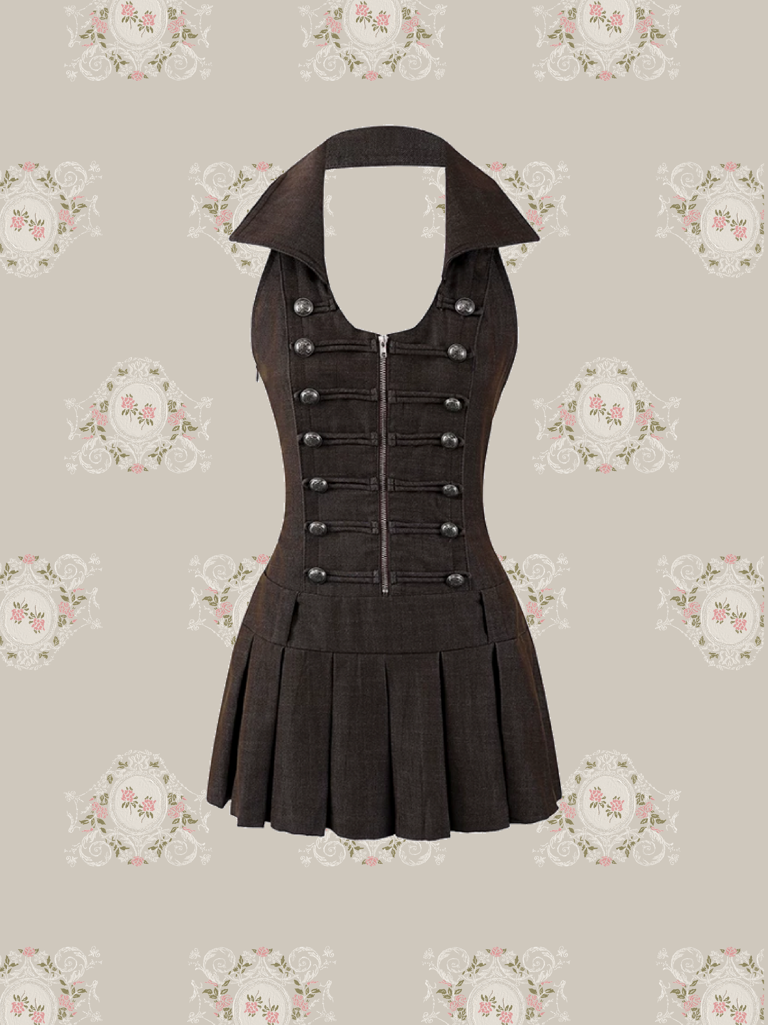 U Neck Double Button Halter Dress/Uネックダブルボタンホルターネックワンピース