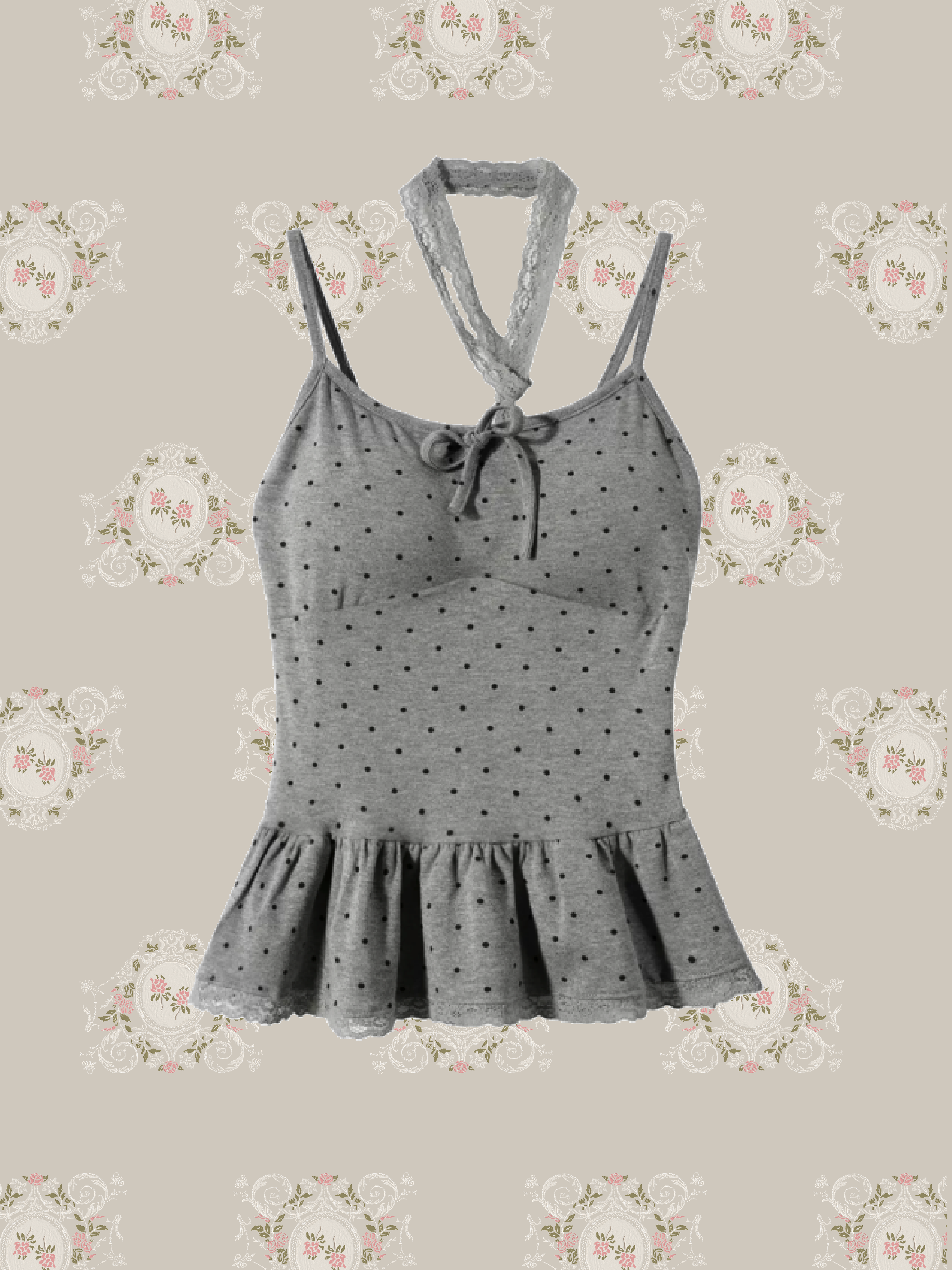 Dots Padded Frill Cami/ドット柄パッド入りフリルキャミソール