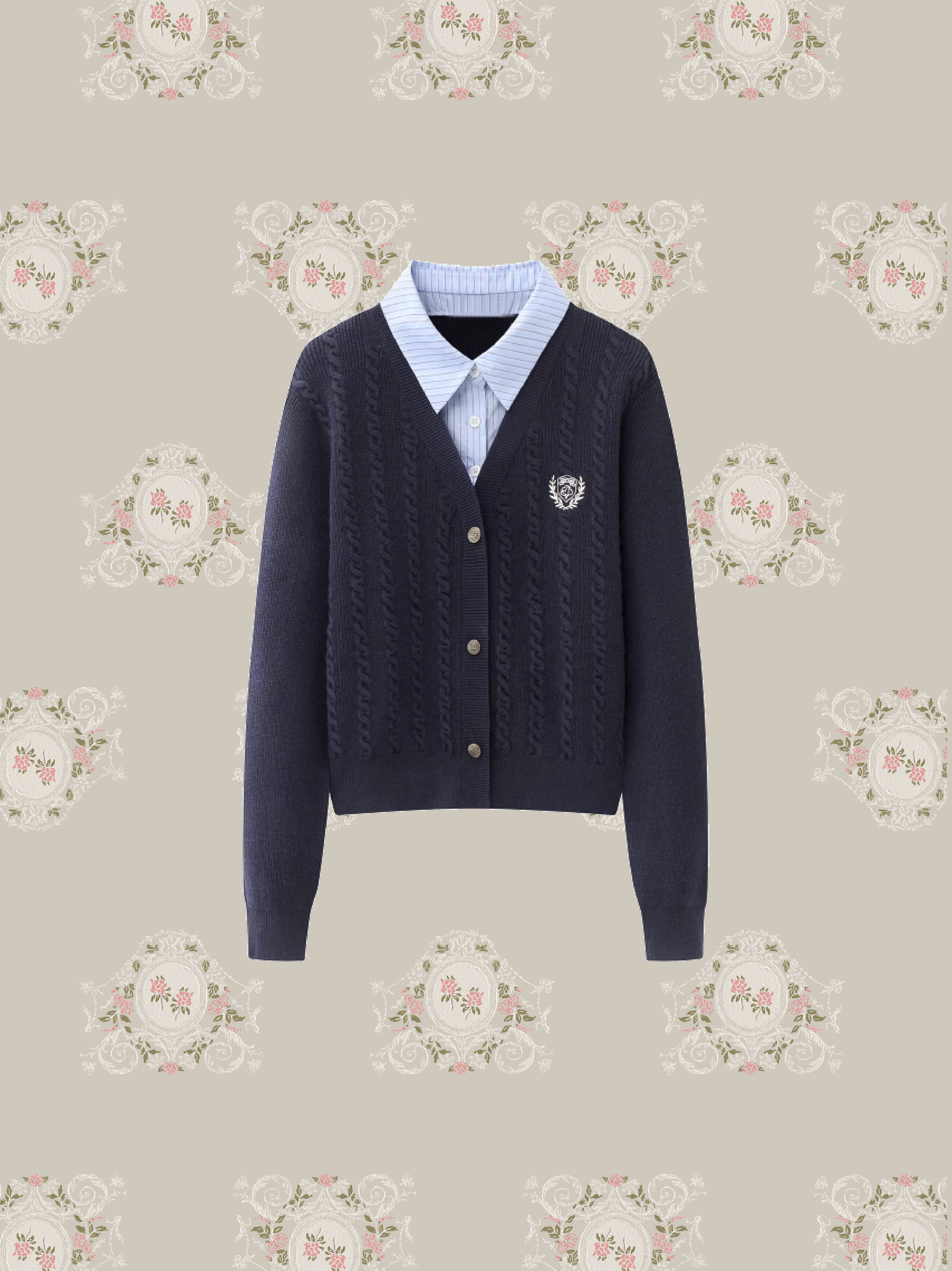 Preppy Fake Two Jeresy Cardigan/プレッピーフェイクツージャージーカーディガン