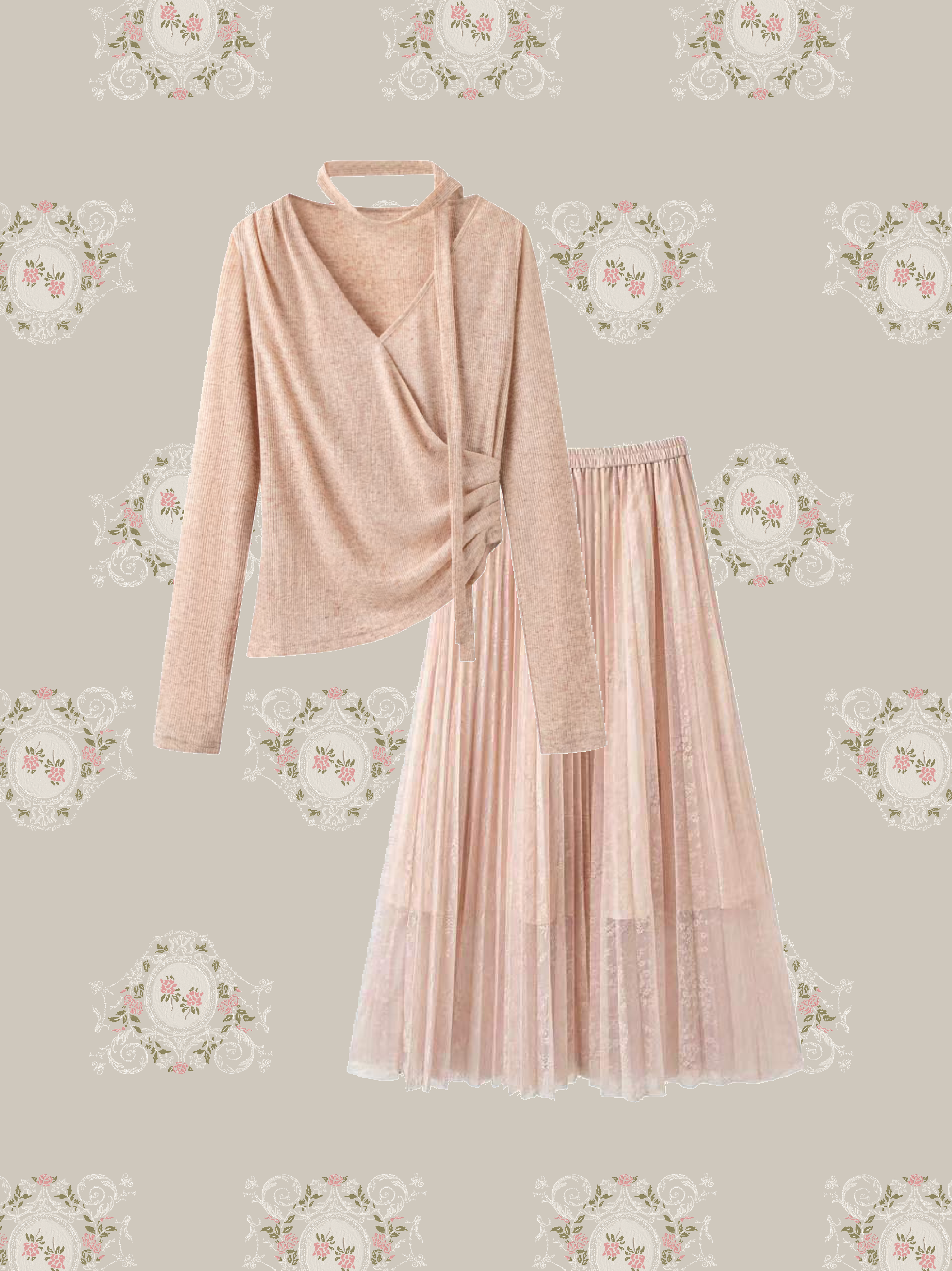 Asymmetric Halter Top Pleats Skirt Set Up/アシンメトリーホルターネックプリーツスカートセットアップ