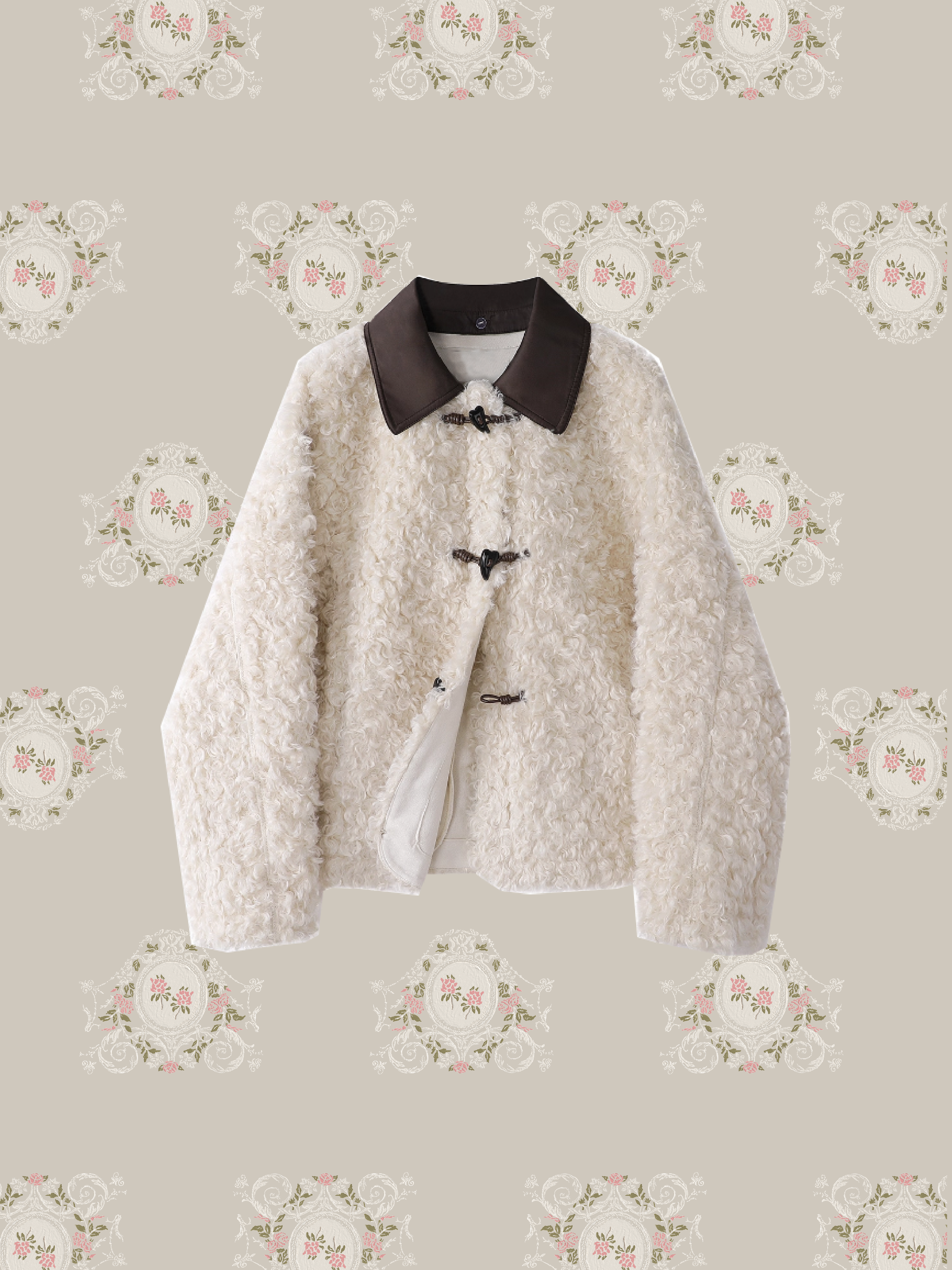 Moveable PU Collar Faux Fur Jacket/PUカラーフェイクファージャケット