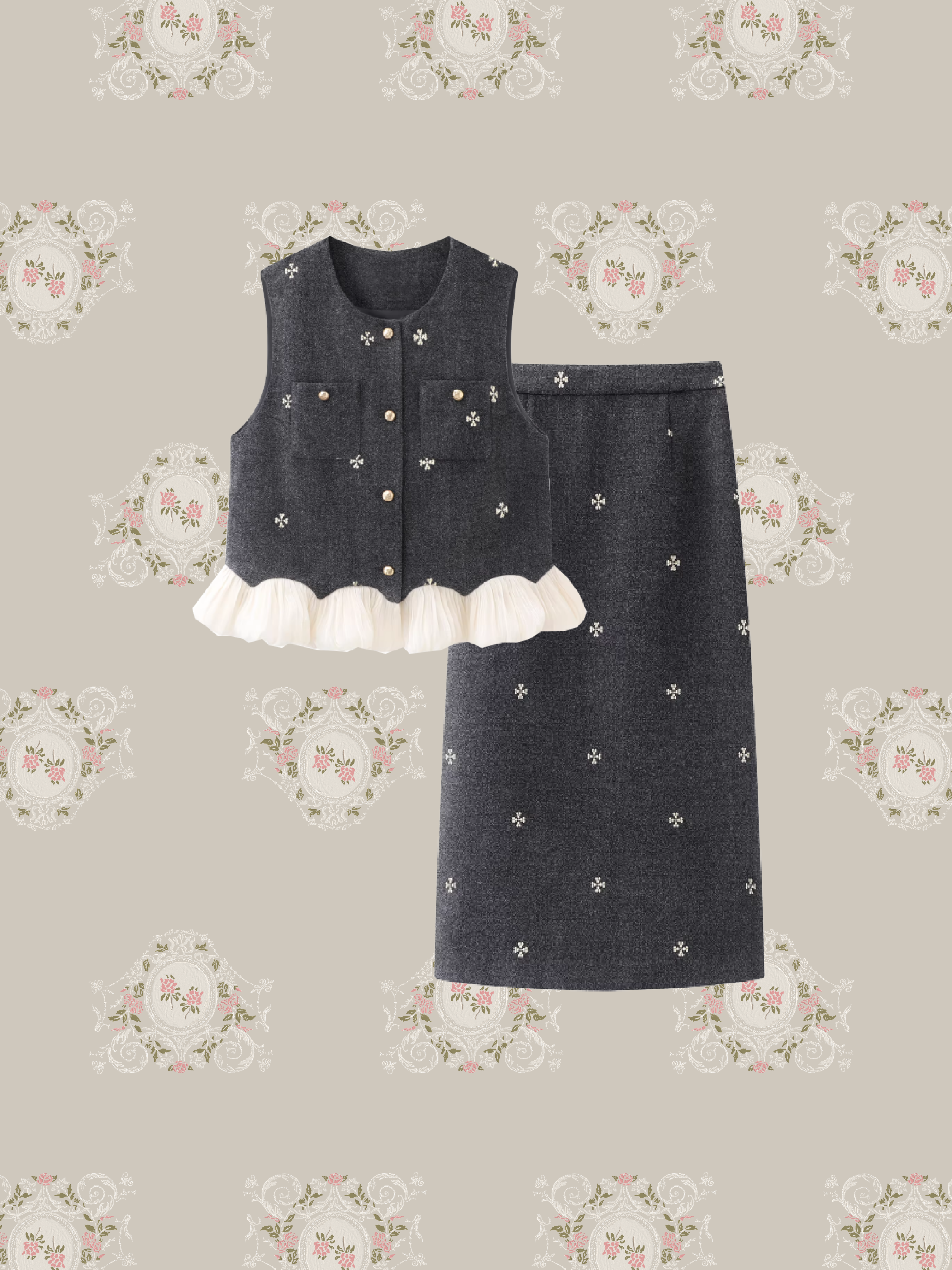 Texture Embroidery Skirt Set Up/テクスチャー刺繍スカートセットアップ