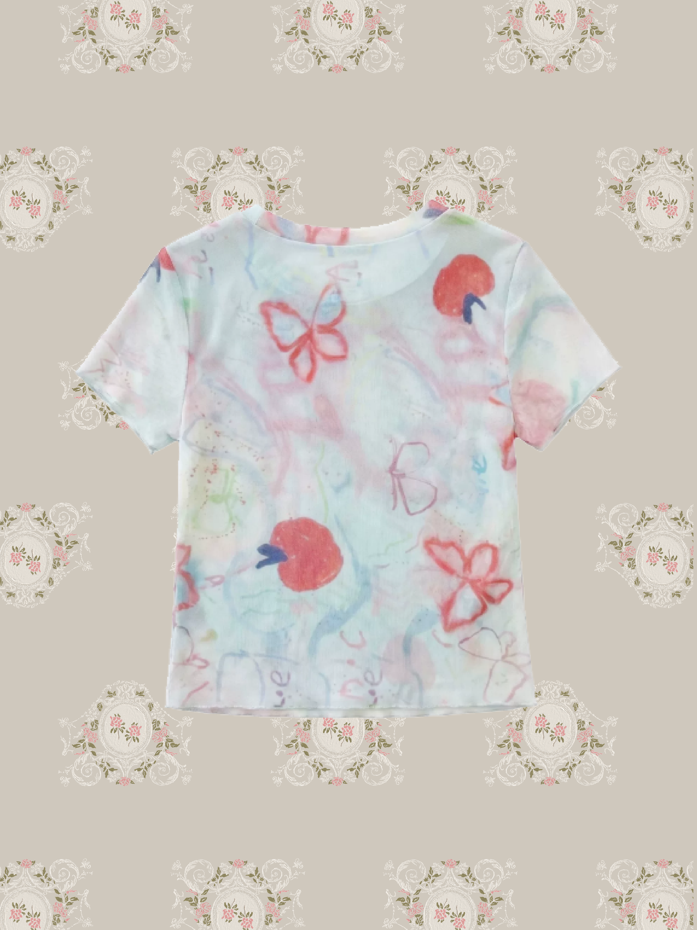 Double Layer Graffiti Print Mesh Top/ダブルレイヤーグラフィティプリントメッシュトップス