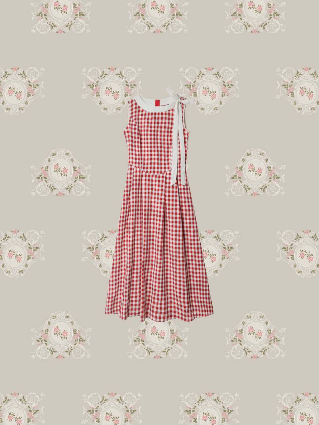 Shoulder Ribbon Red Check One Piece/ショルダーリボンレッド