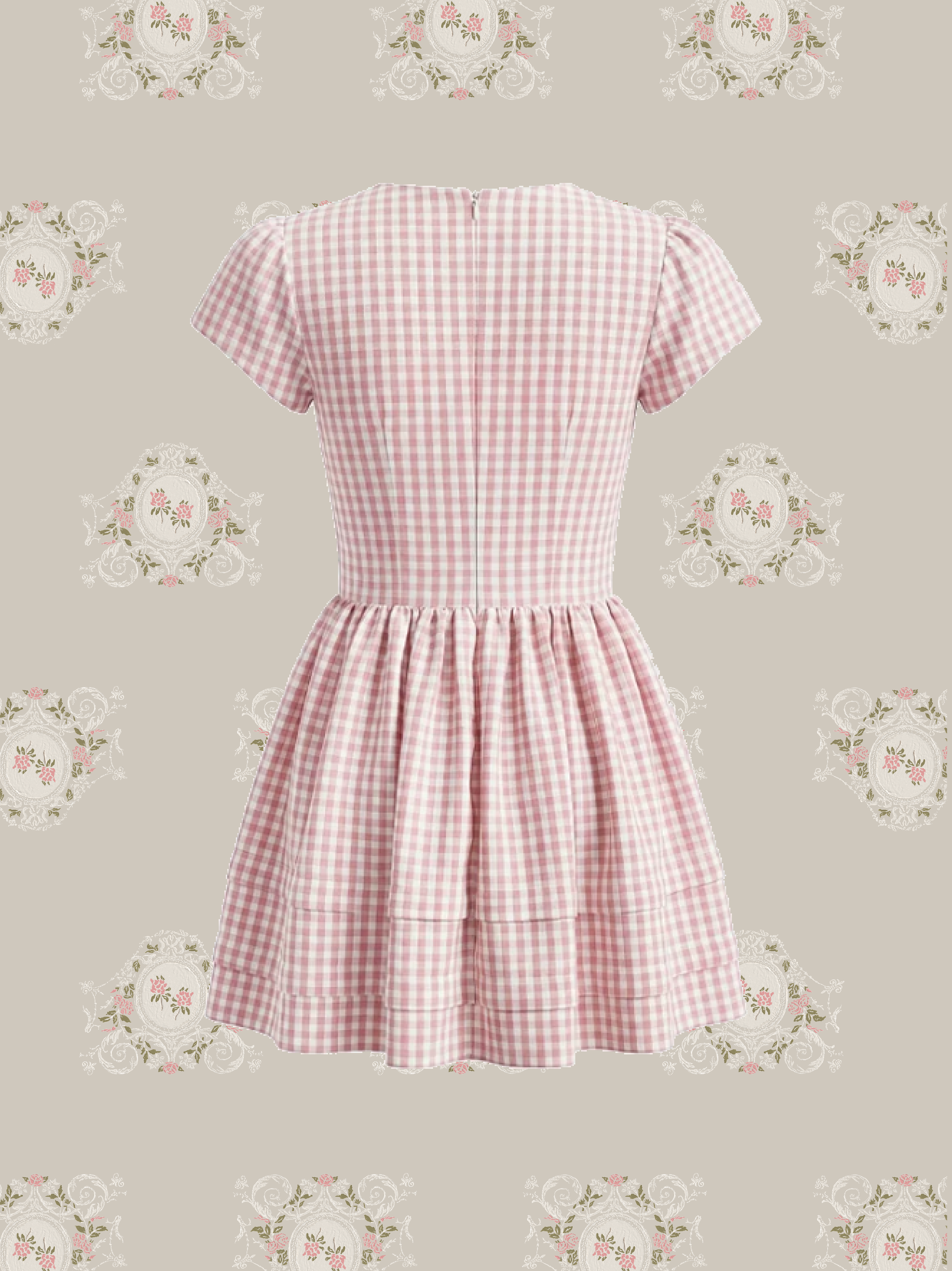 V Neck Plaid Waist One Piece/Vネックチェック柄ウエストワンピース
