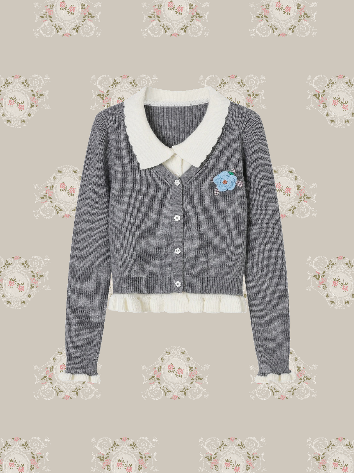 Scalloped Collar Fleur Cardiga/スカルプカラーフラワーカーディガン