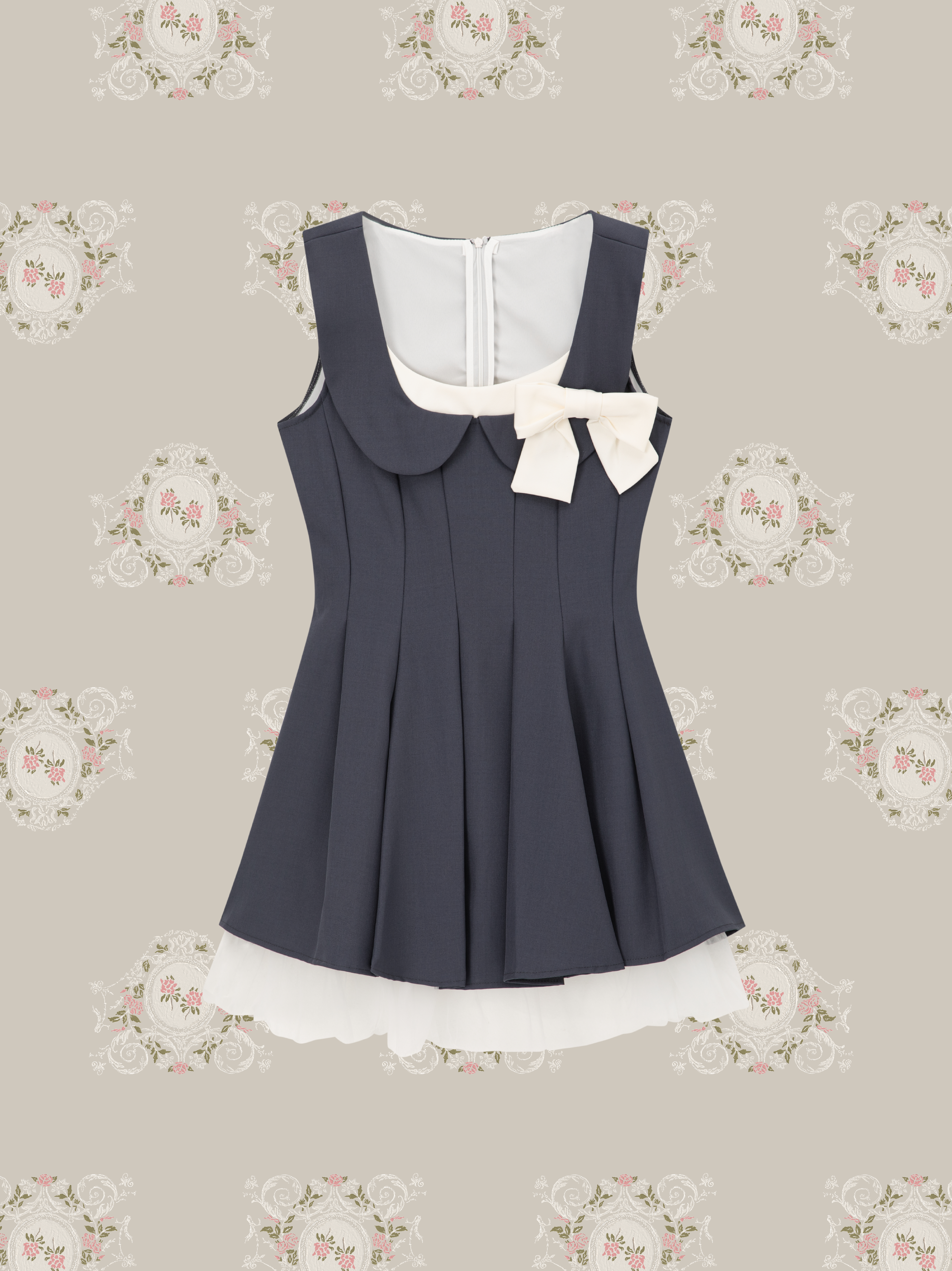 Contrast Bow Square Neck Flare Dress/コントラストリボンスクエアネックフレアドレス