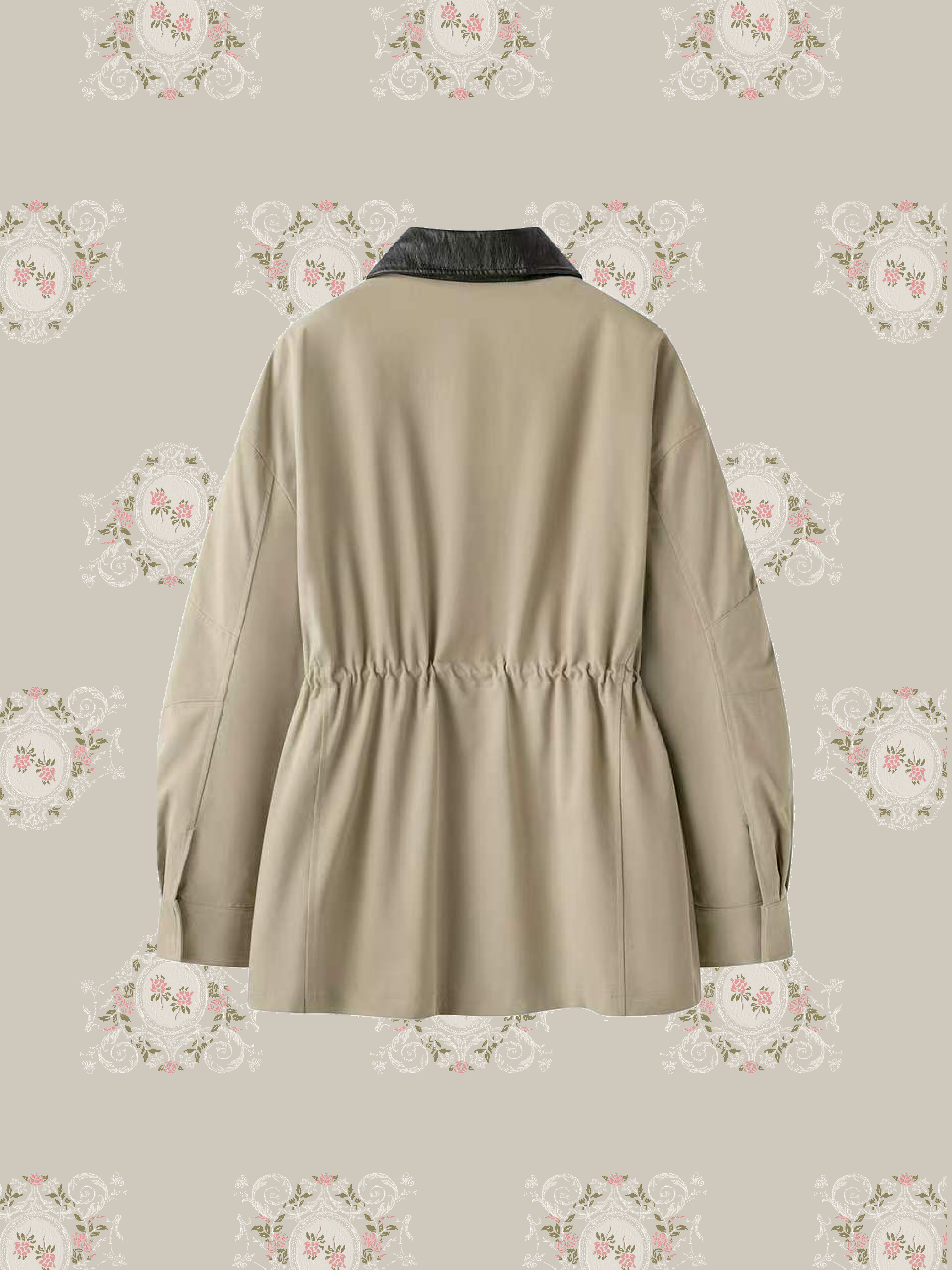 PU Collar Embroidery Trench Coat/PU襟刺繍トレンチコート