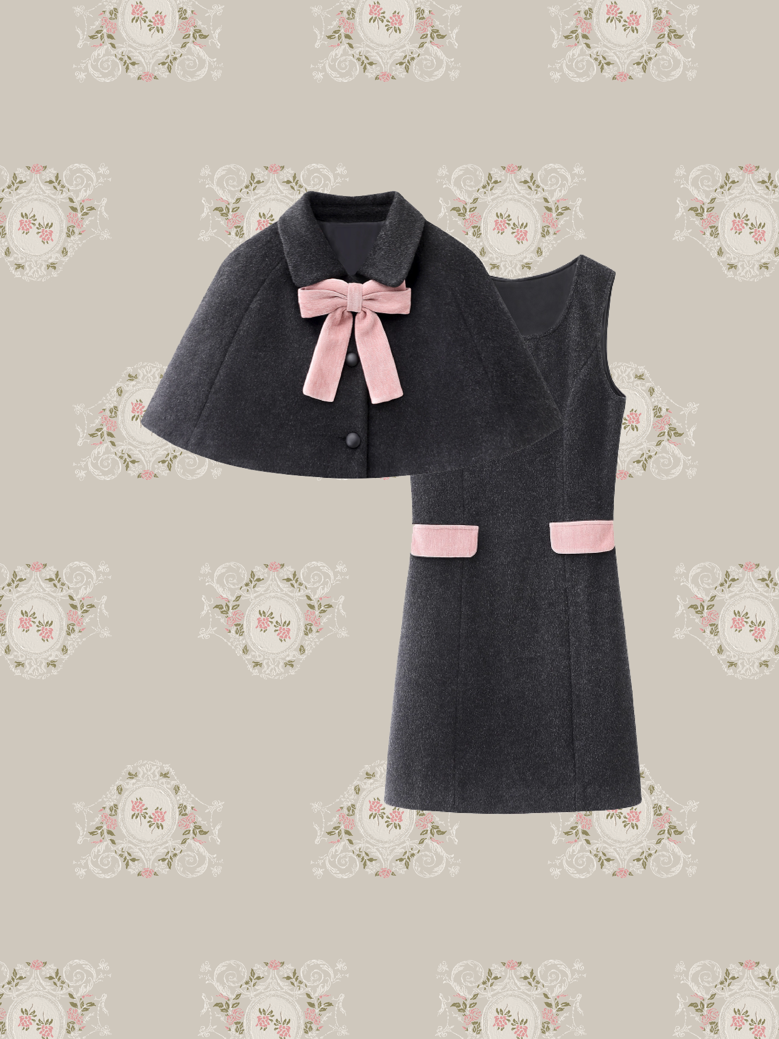 Woolly Vest Onepiece With Cape/ケープ付きウールベストワンピース