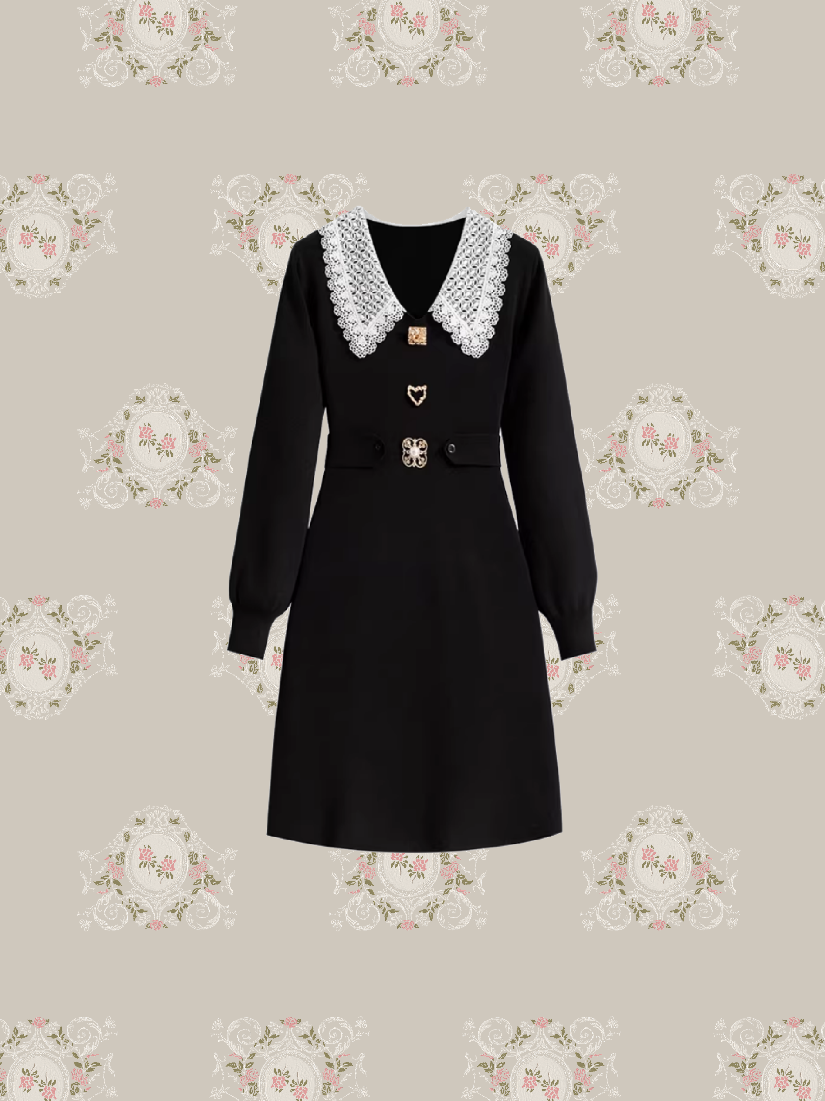 Bijou Deco Lace Collar One Piece/ビジューデコレースカラーワンピース