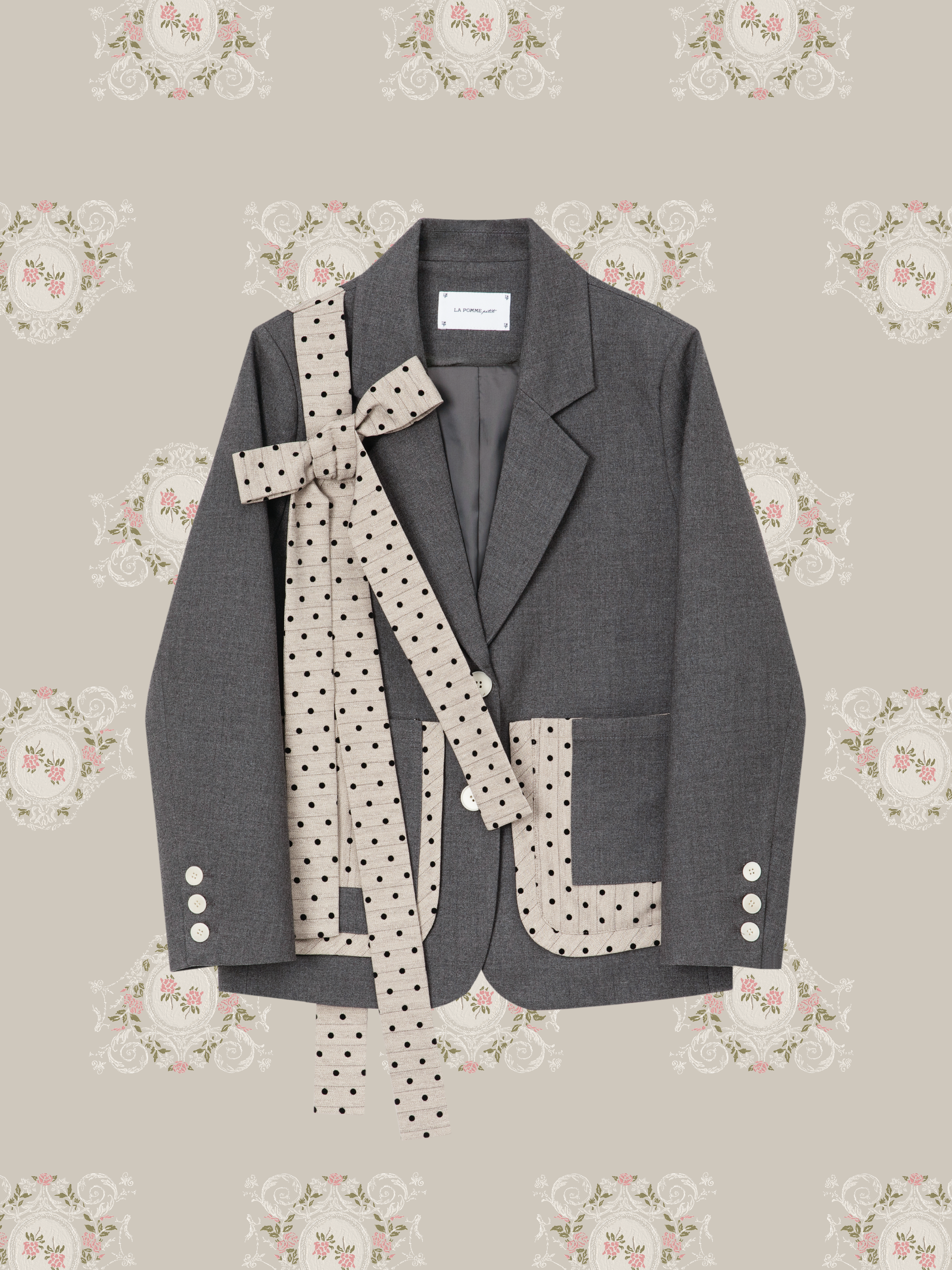 ・予約商品・Check & Dot Bow Ribbon Jacket/チェック＆ドットリボンボウジャケット