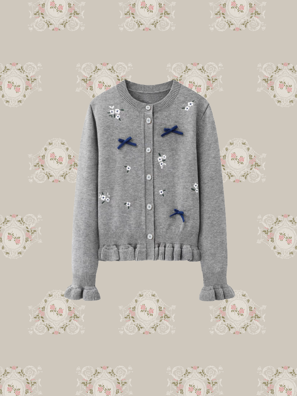 Chiffon Embroidery Frillショートカーデ ホワイト Chiffon Embroidery Frillショートカーデ ホワイト