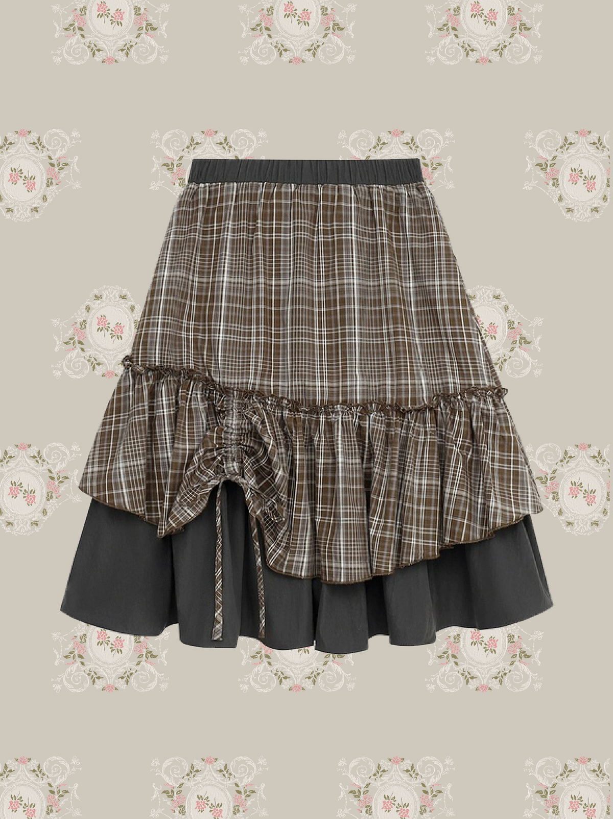 Elegant Plaid Ruffle Layered Skirt/エレガントチェック柄ラッフルレイヤードスカート