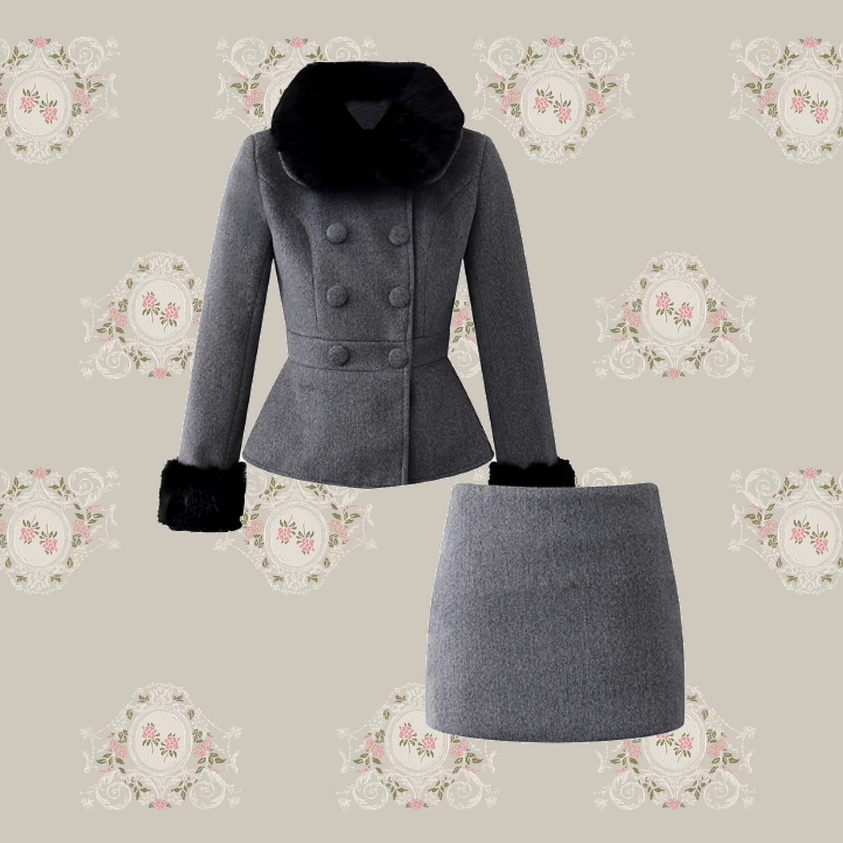 Double Button Fur Collar Set Up/ダブルボタンファーカラーセットアップ 