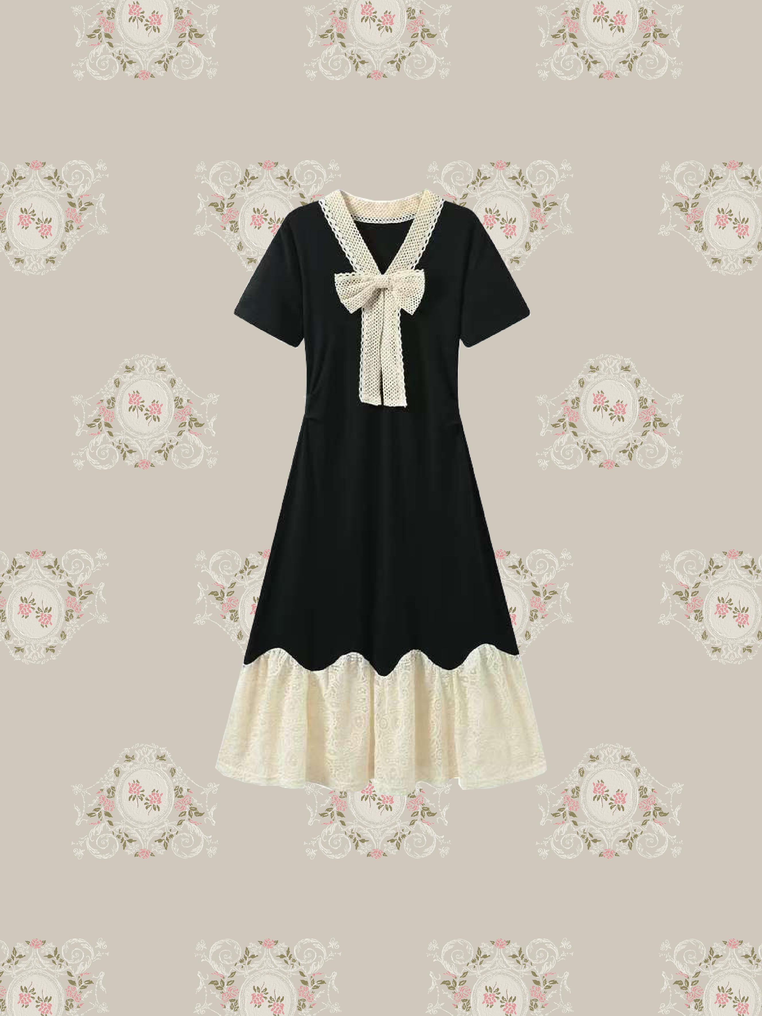 French Lace Stitching Long Dress/フレンチレースステッチロングドレス