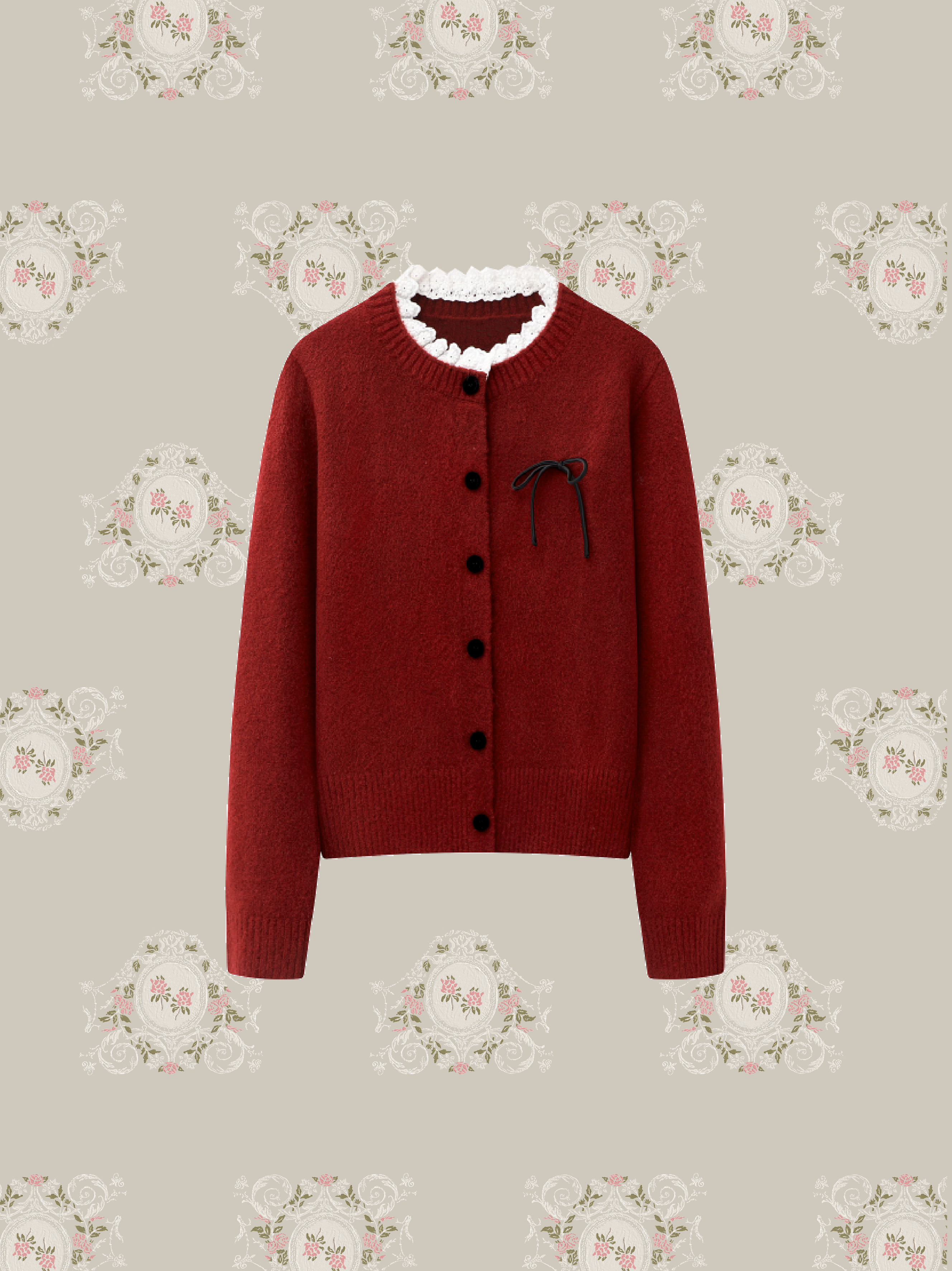 French Lace Frill Ribbon Cardigan/フレンチレースフリルリボンカーディガン