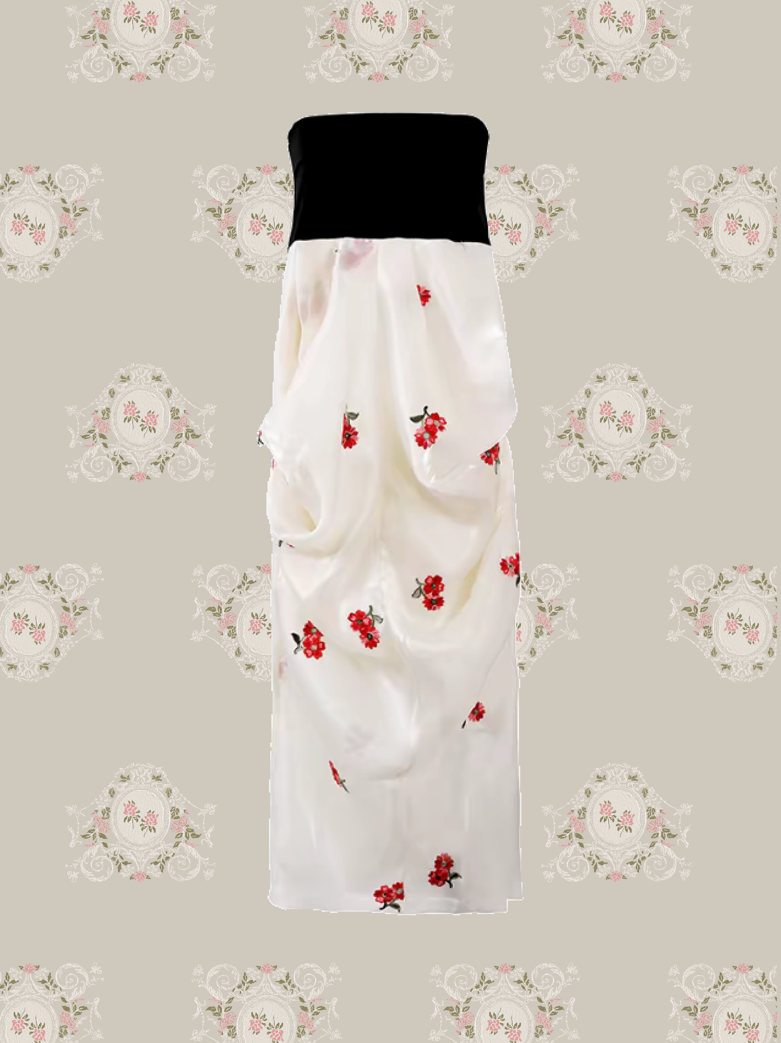 Floral Embroidery Bustier Ruched Dress/花柄刺繍ビスチェギャザードレス