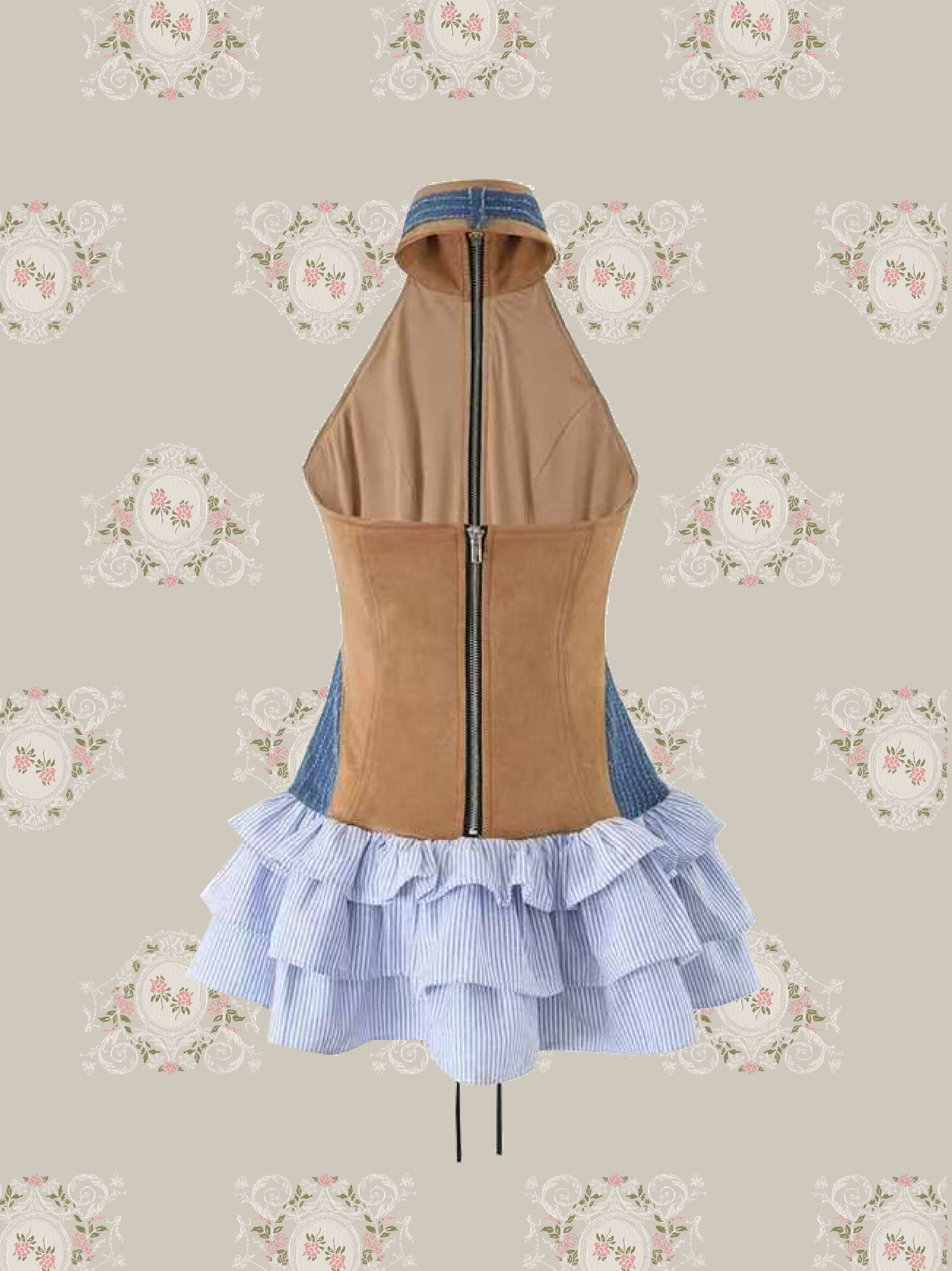 Vintage Lace Up Ruffle Mini Dress/ヴィンテージレースアップラッフルミニドレス