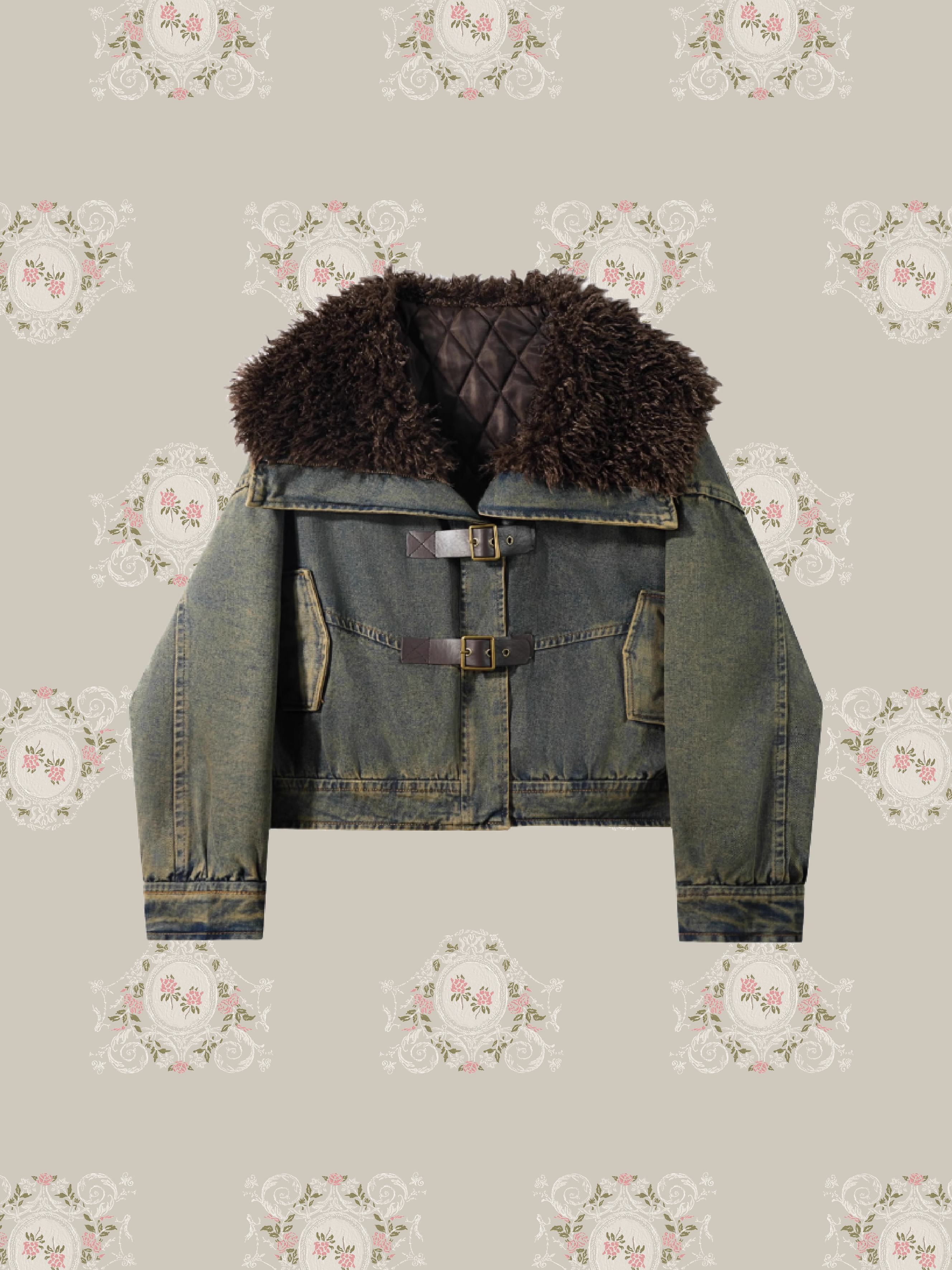 Big Fluffy Collar Denim Down Jacket/ビッグカラーデニムダウンジャケット