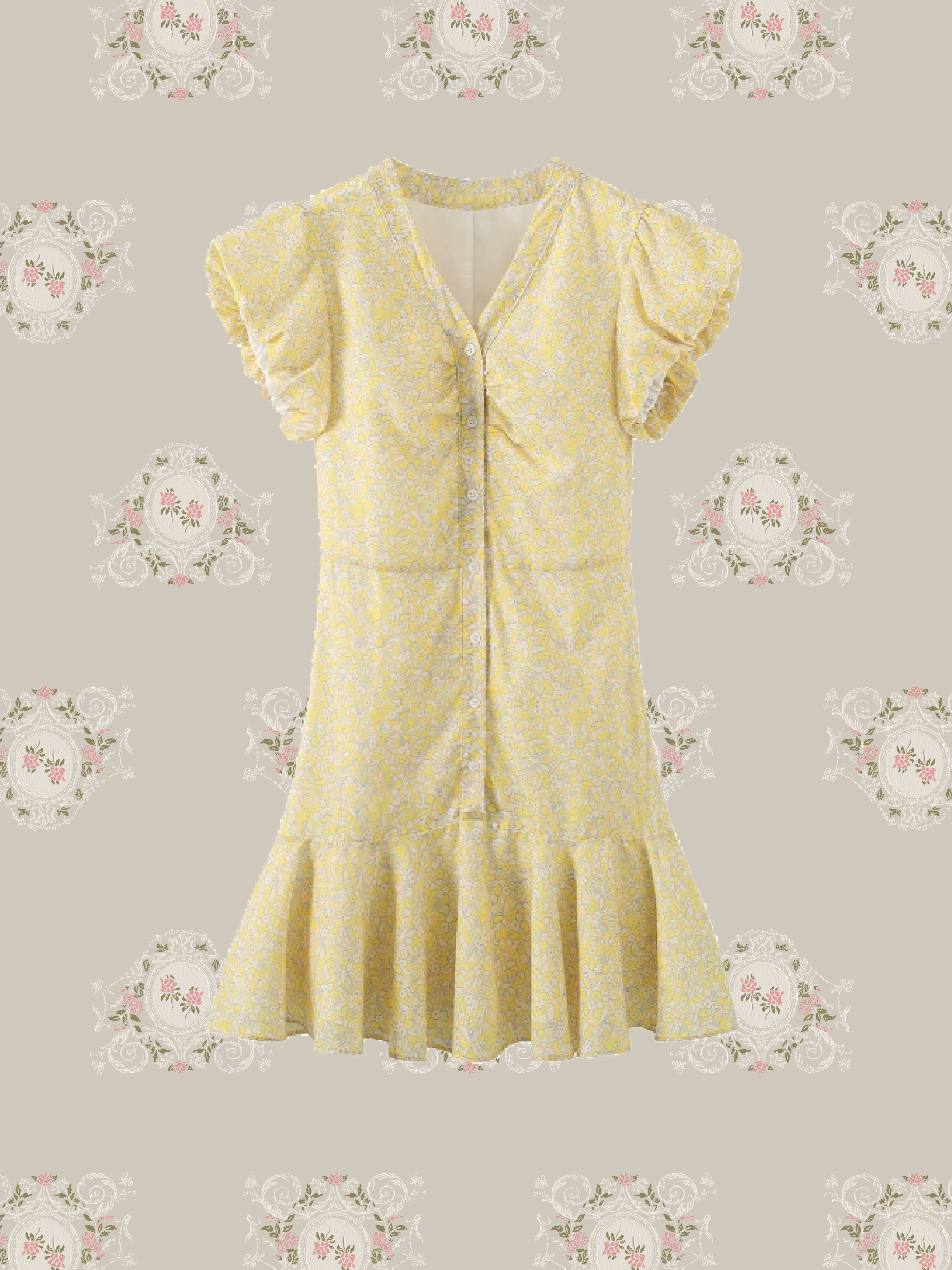 Ditsy Floral Puff Sleeve V‑Neck Ruffle Dress/小花柄パフスリーブVネックラッフルドレス