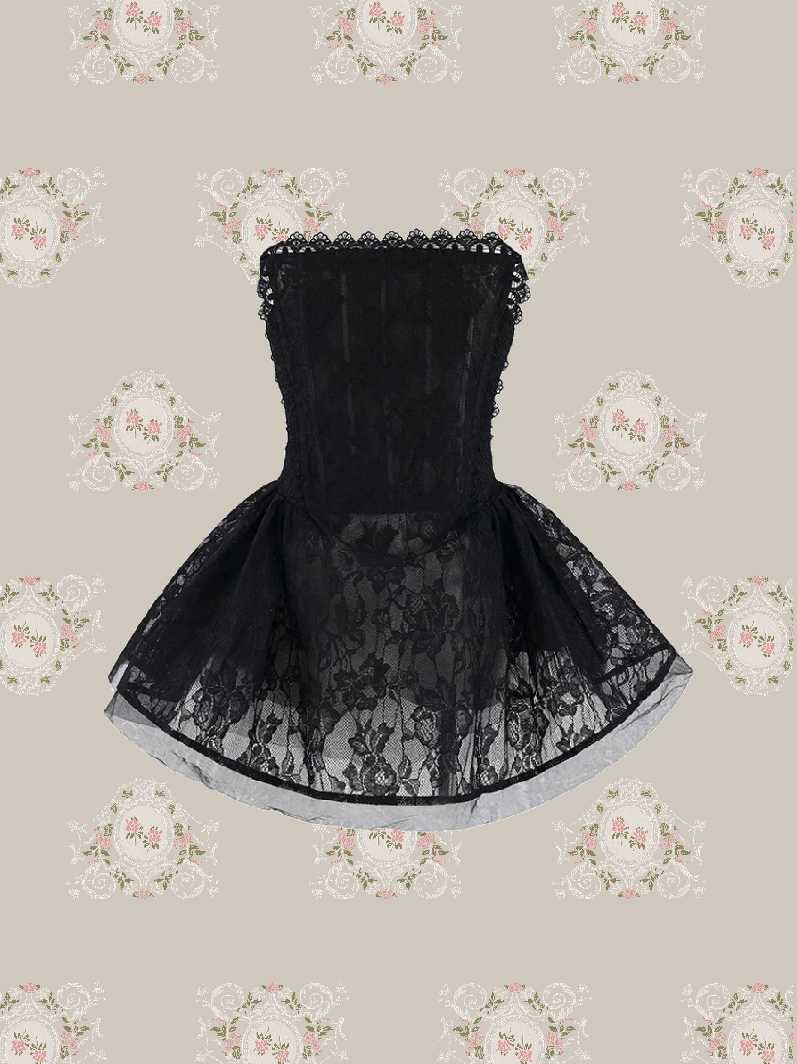 Texture Lace Waisted Bustier Dress/テクスチャーレースビスチェドレス