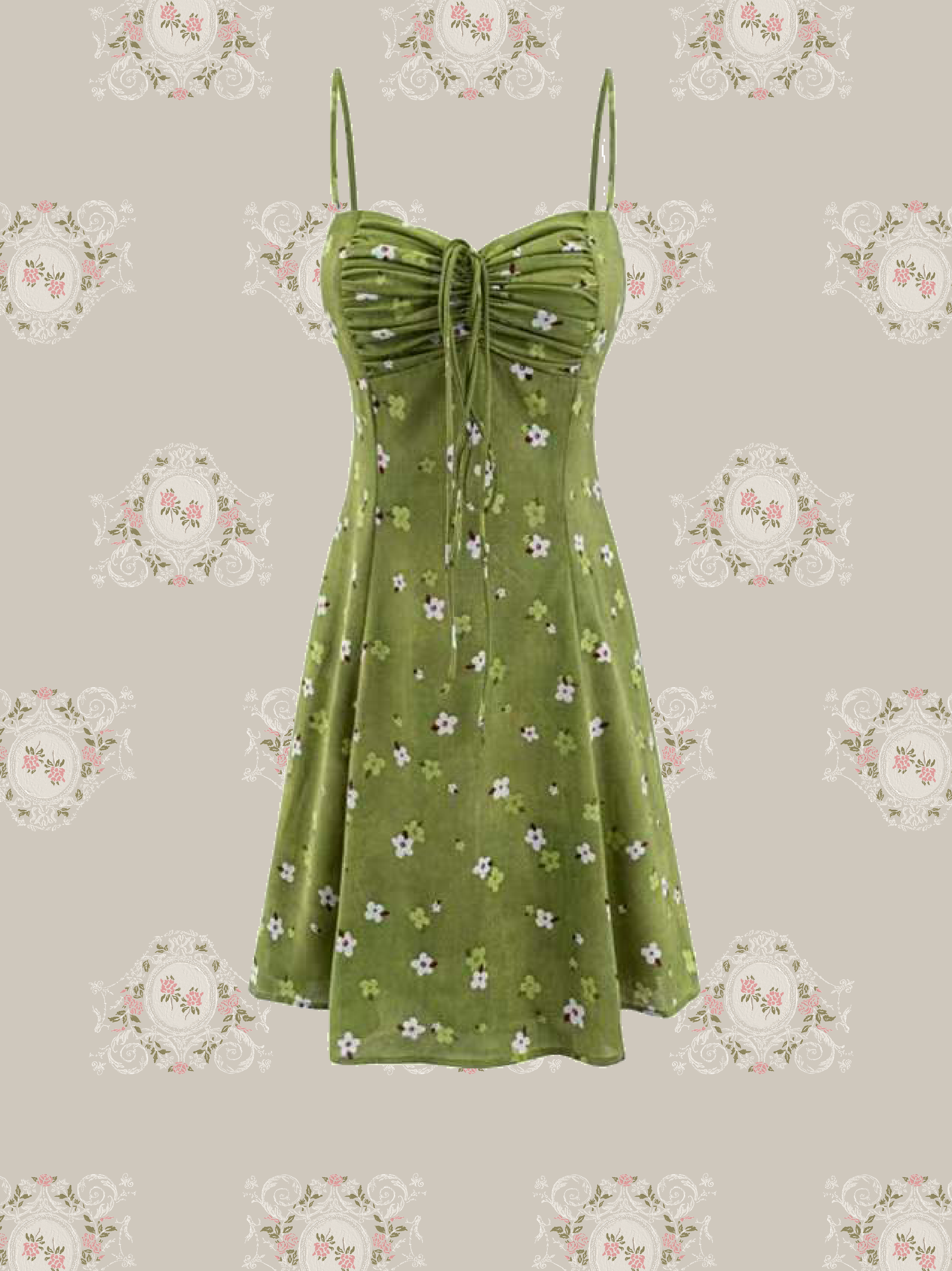 Ruched Floral Tie-Front Dress/シャーリング入り花柄フロントタイワンピース