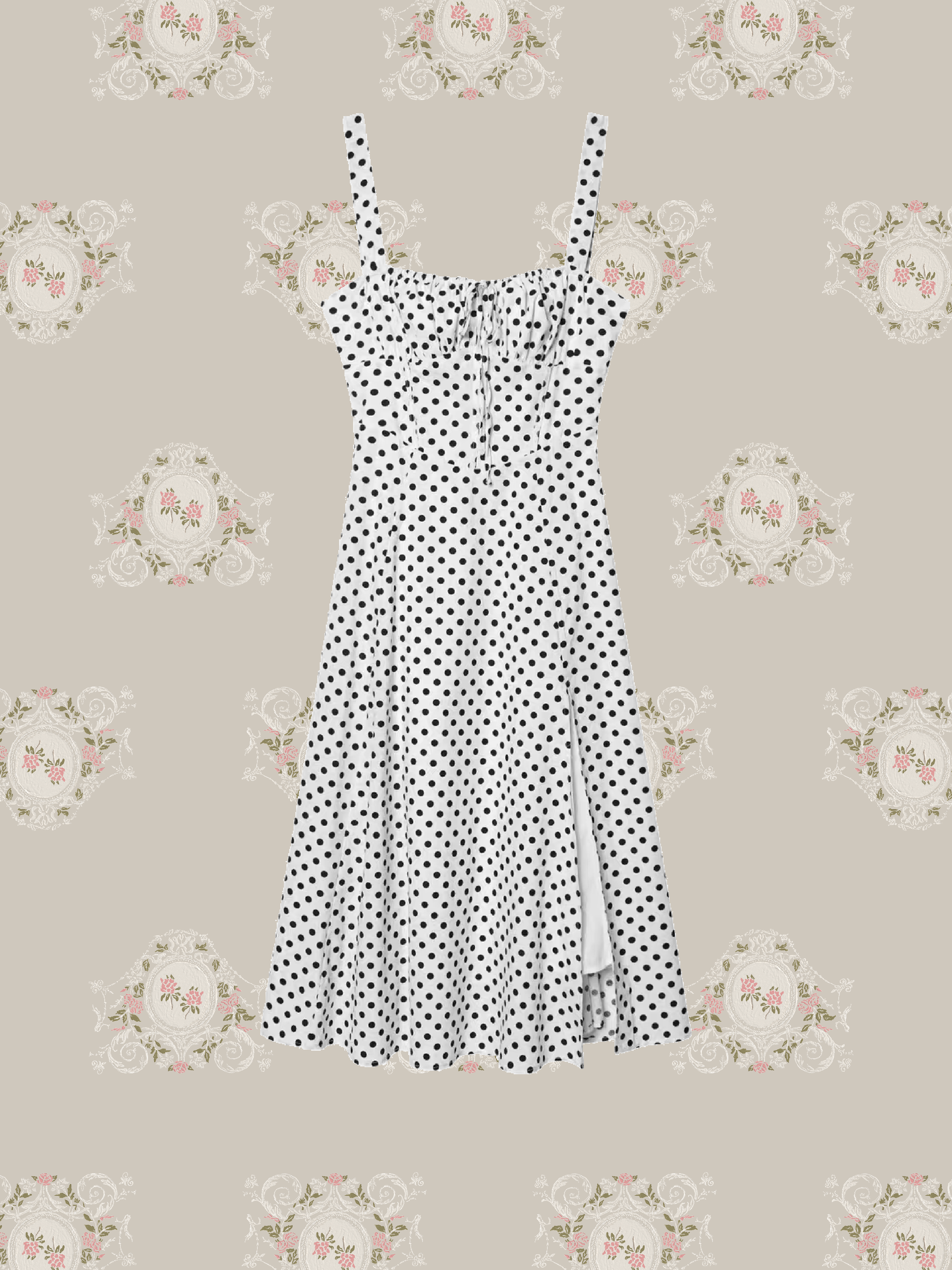 French Square Collar Dot One Piece/フレンチスクエアカラー ドット柄ワンピース