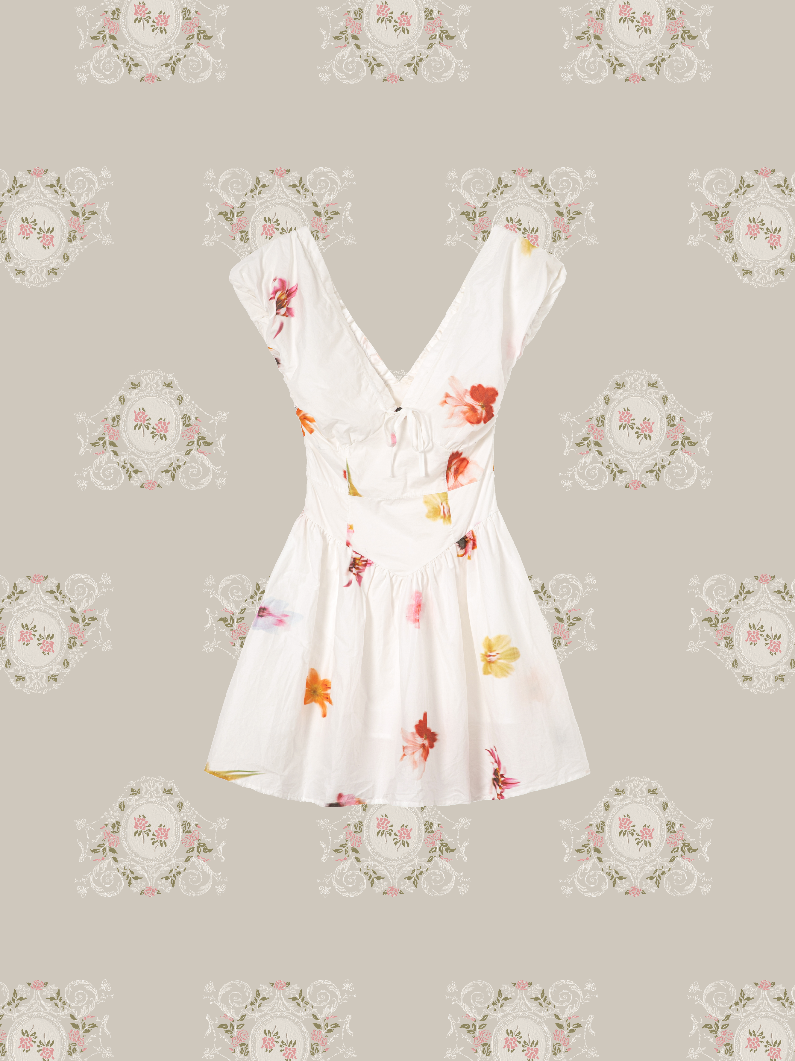 V-neck Garden Print One Piece/Vネックガーデンプリントワンピース