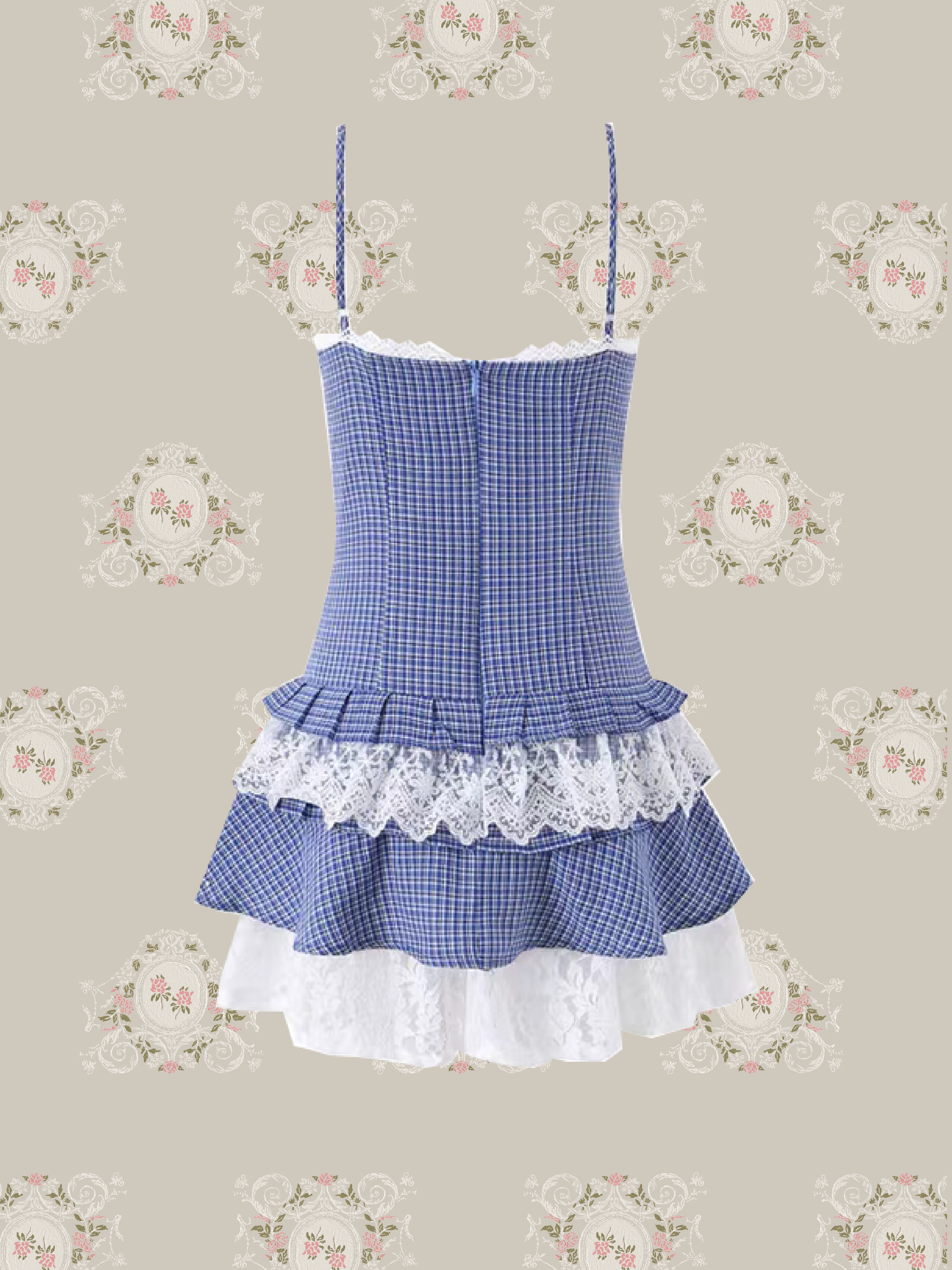 Lace Gingham Tiered Cami Dress/レースギンガムチェックティアードキャミワンピース