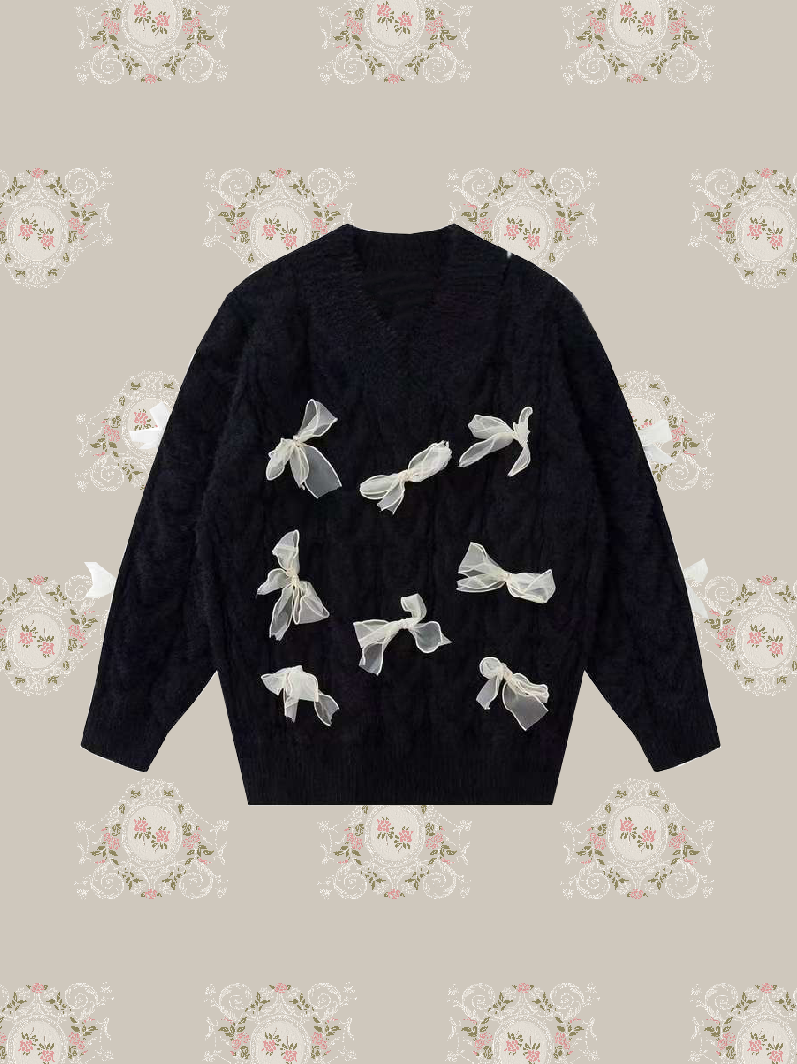 Mesh Ribbon Motif Sweater/メッシュリボンモチーフセーター