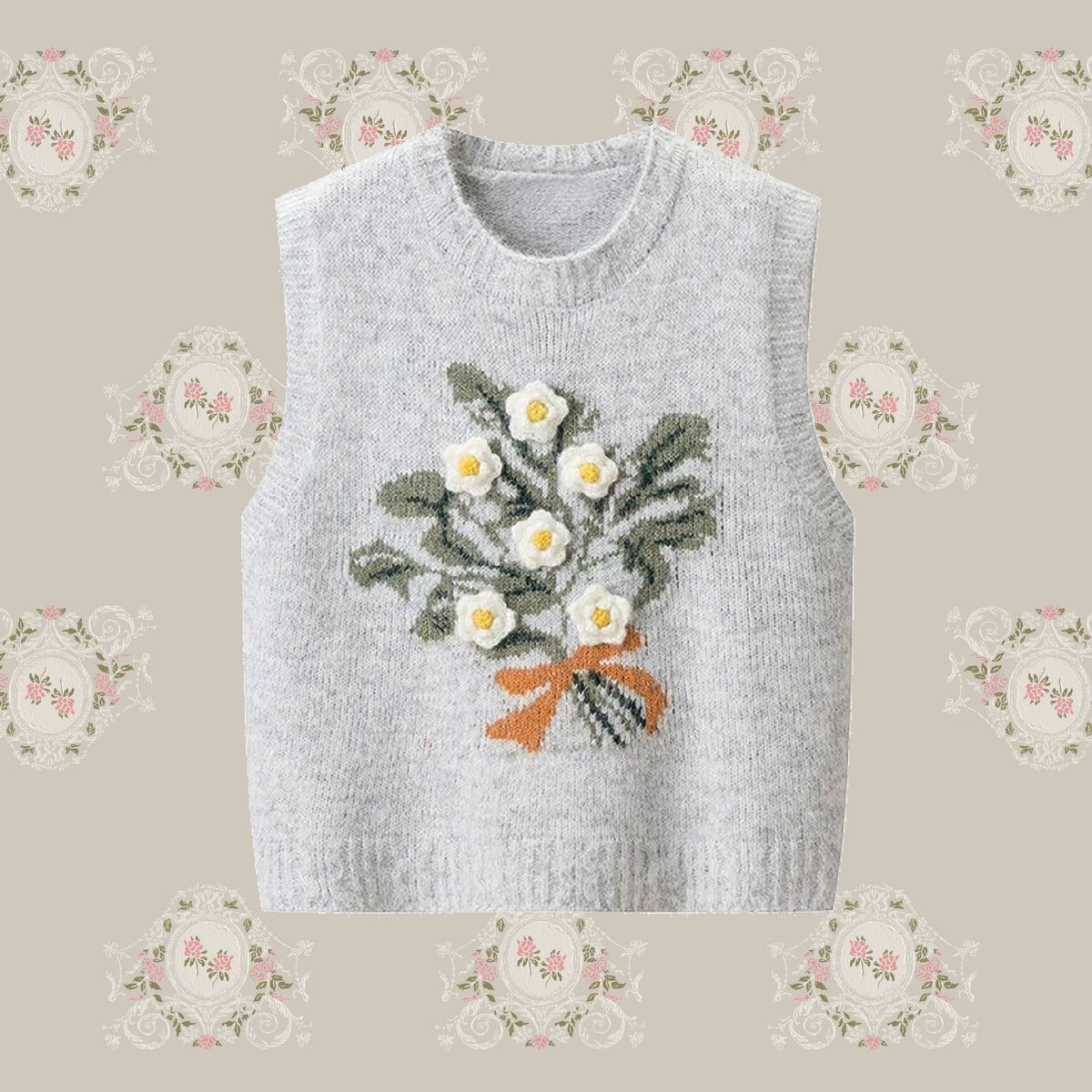 Sweet Embroidery Floral Knit Vest/スイート花柄刺繍ニットベスト
