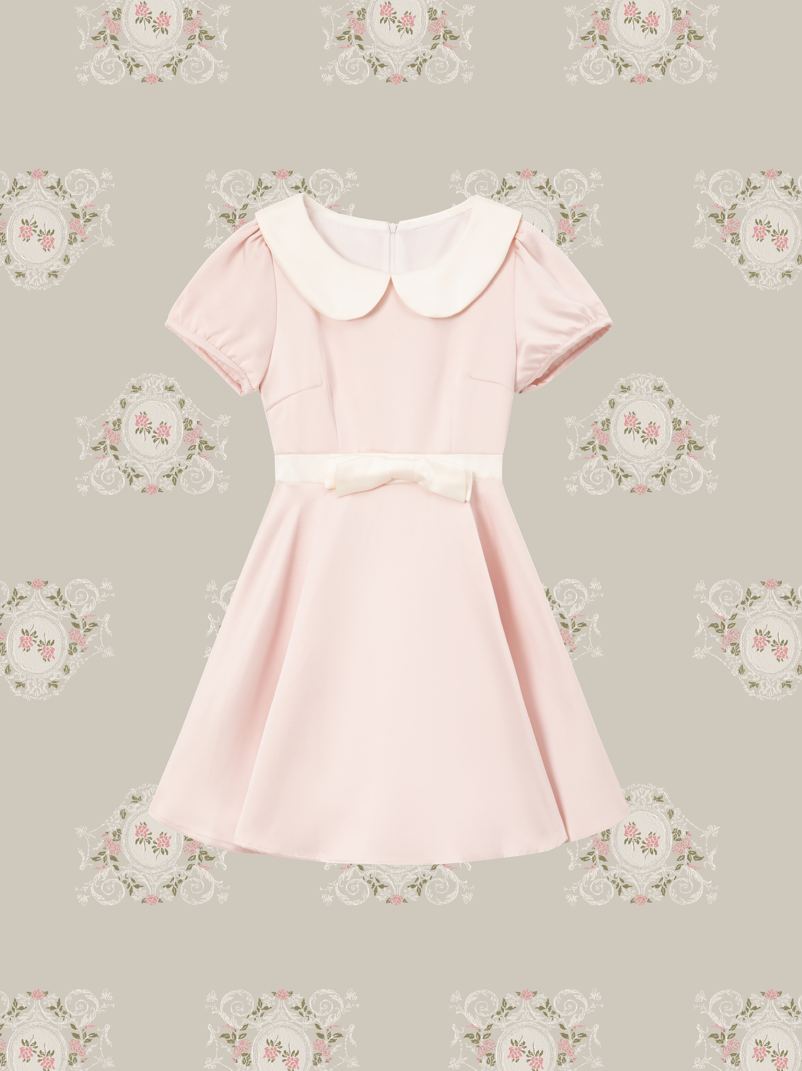 Elegant Collar Waisted Satin Midi Dress/エレガント襟付きウエストシェイプサテンミディ丈ドレス