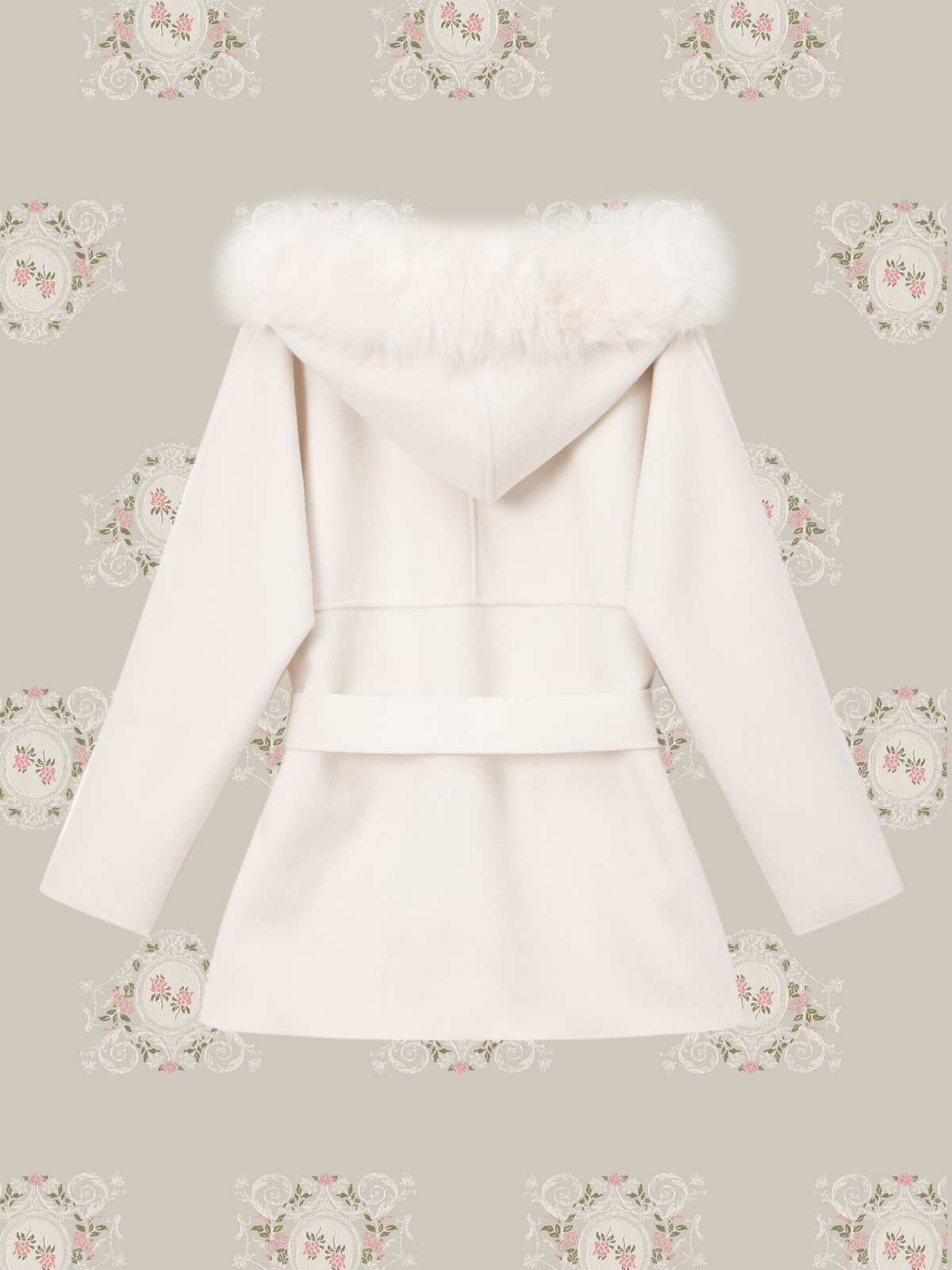 Elegant Faux Fur Hooded Belted Coat/エレガントフェイクファーフード付きベルト付きコート