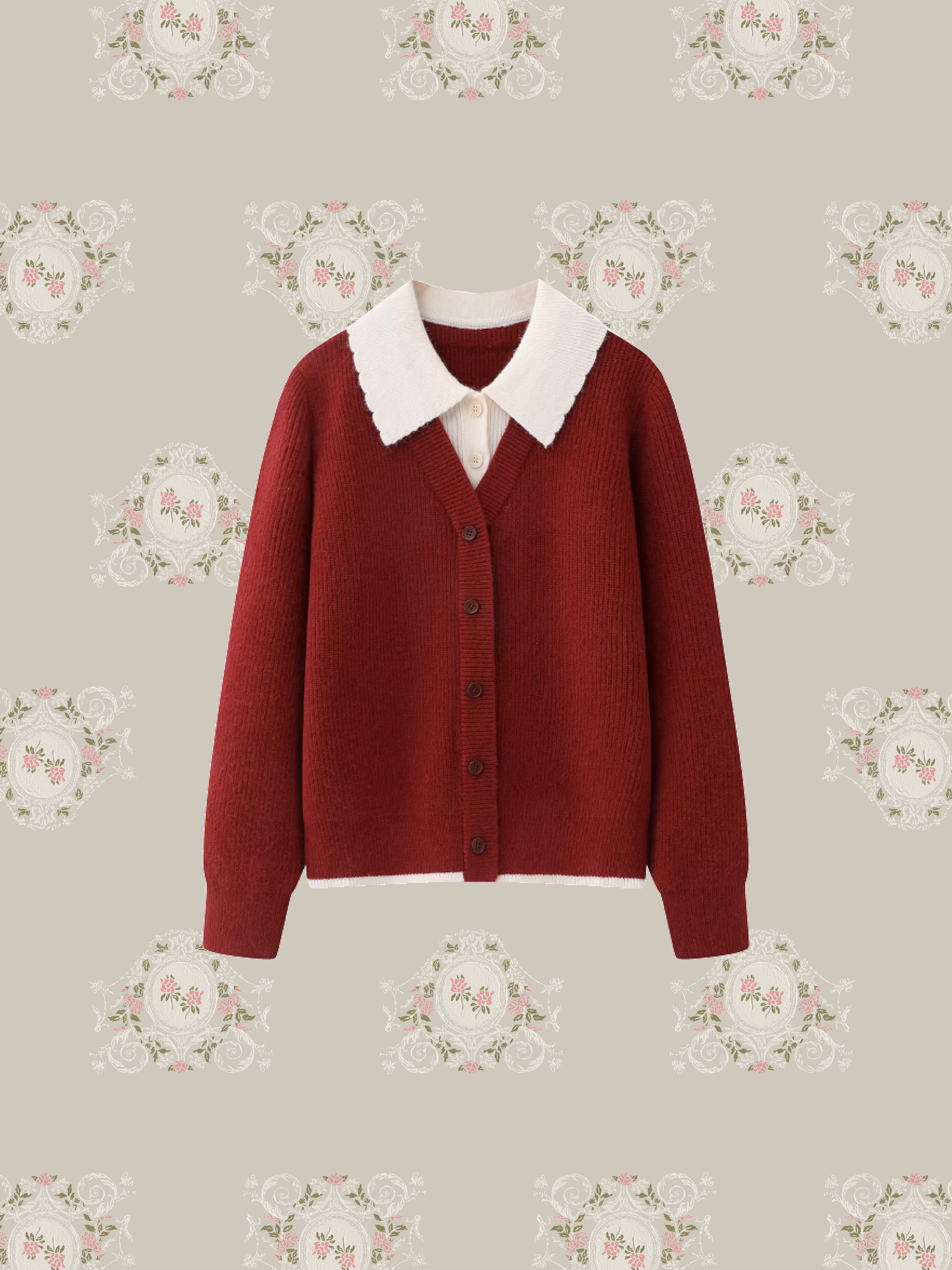 Fake Two Red Polo Knit/フェイクツーレッドポロニット