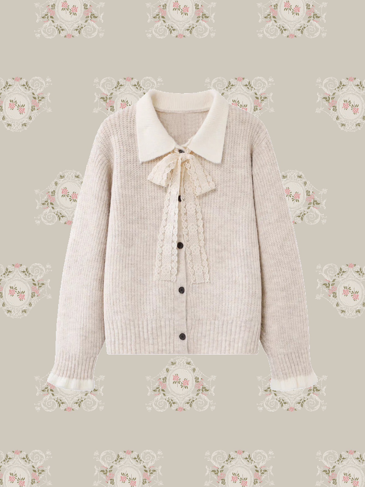 Lace Bow Peter Pan Collar Cardigan/レースリボンピーターパンカラーカーディガン