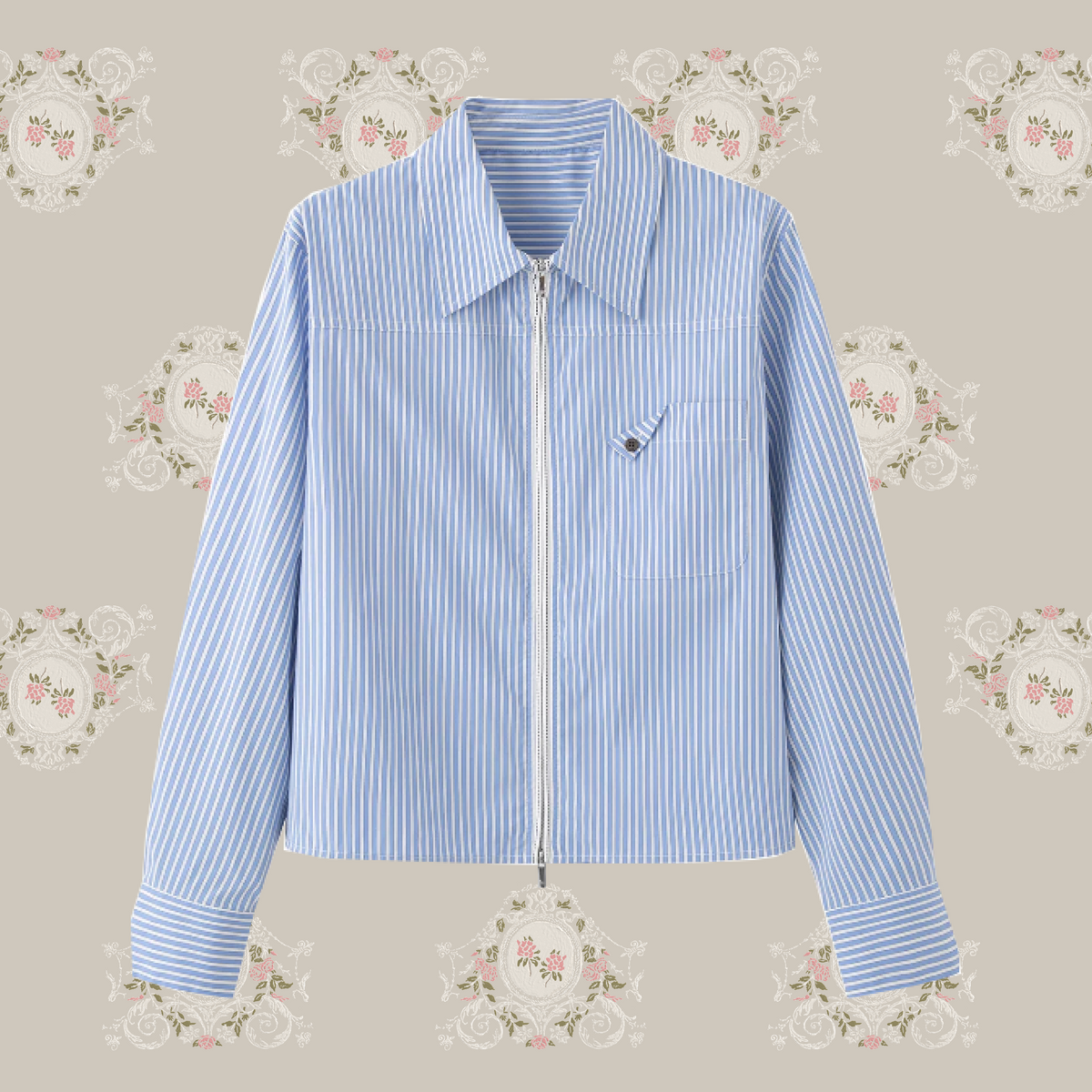 Cropped Zip Stripe Shirt/クロップド丈ジップストライプシャツ