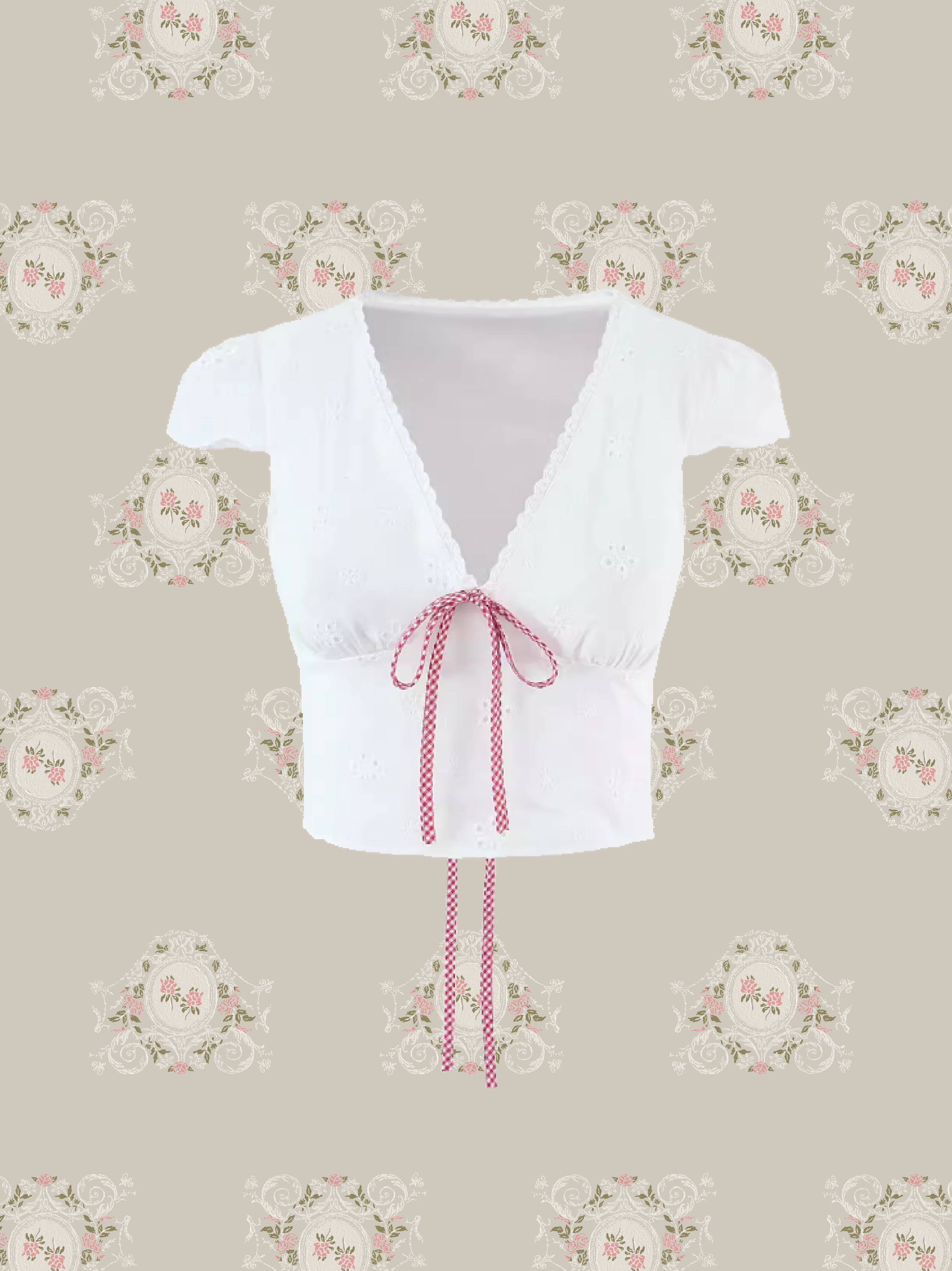 V-neck Waisted Emboss Shirt/Vネックウエストエンボスシャツ