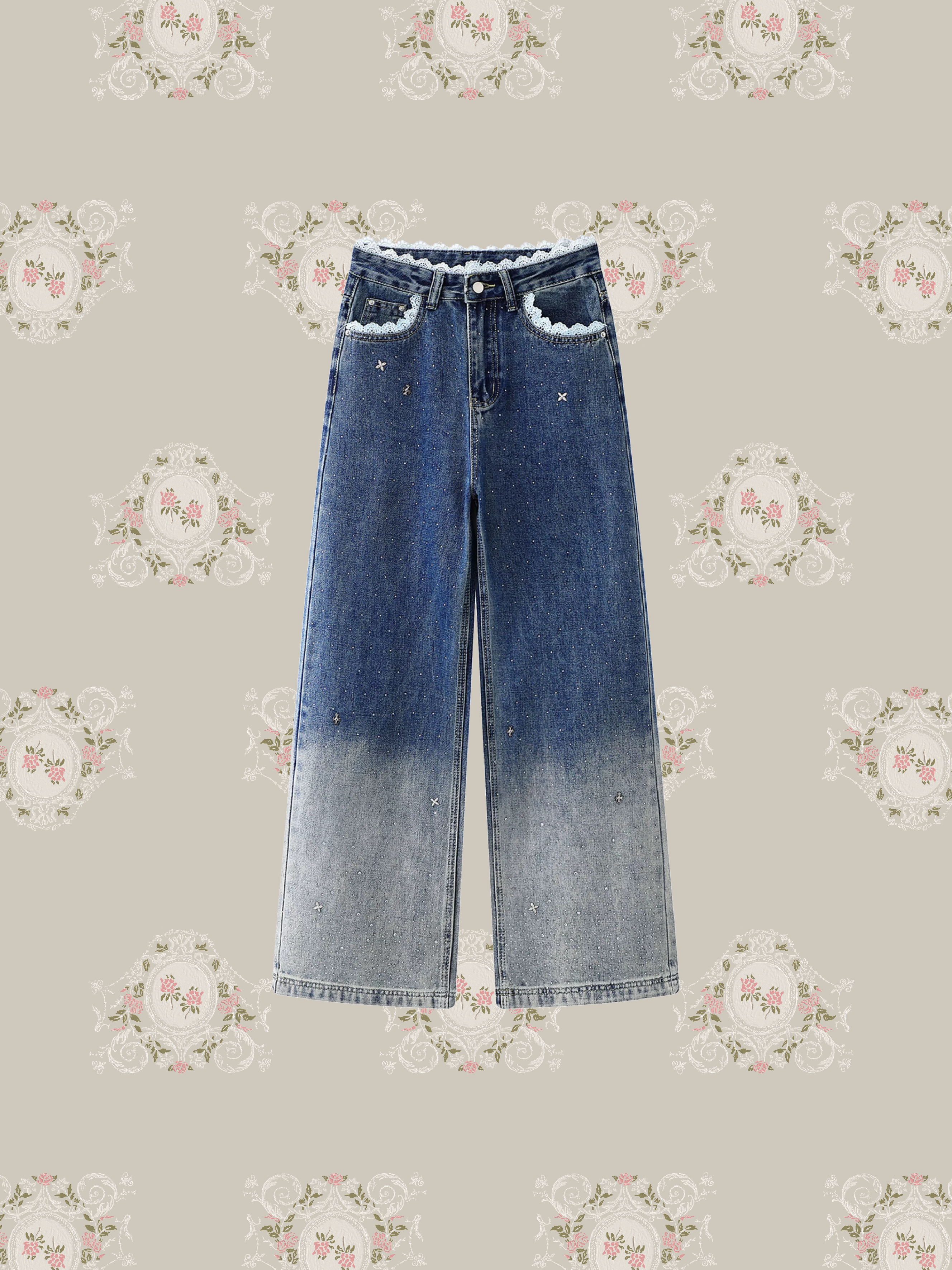 Lace Motif Beads Denim Pants/レースモチーフビーズデニムパンツ