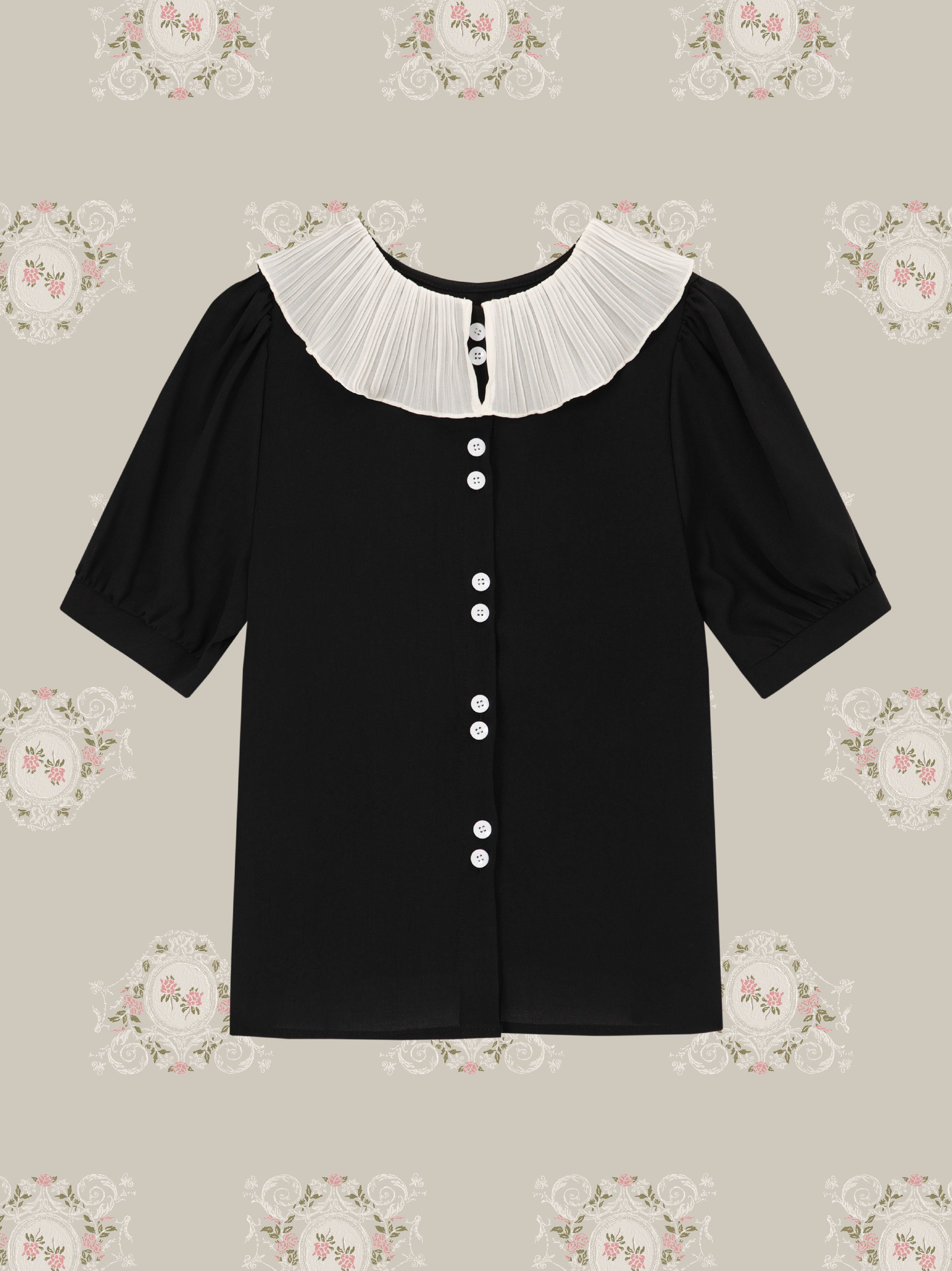 French Contrast Ruffle Collar T/フレンチコントラストラッフルカラーT