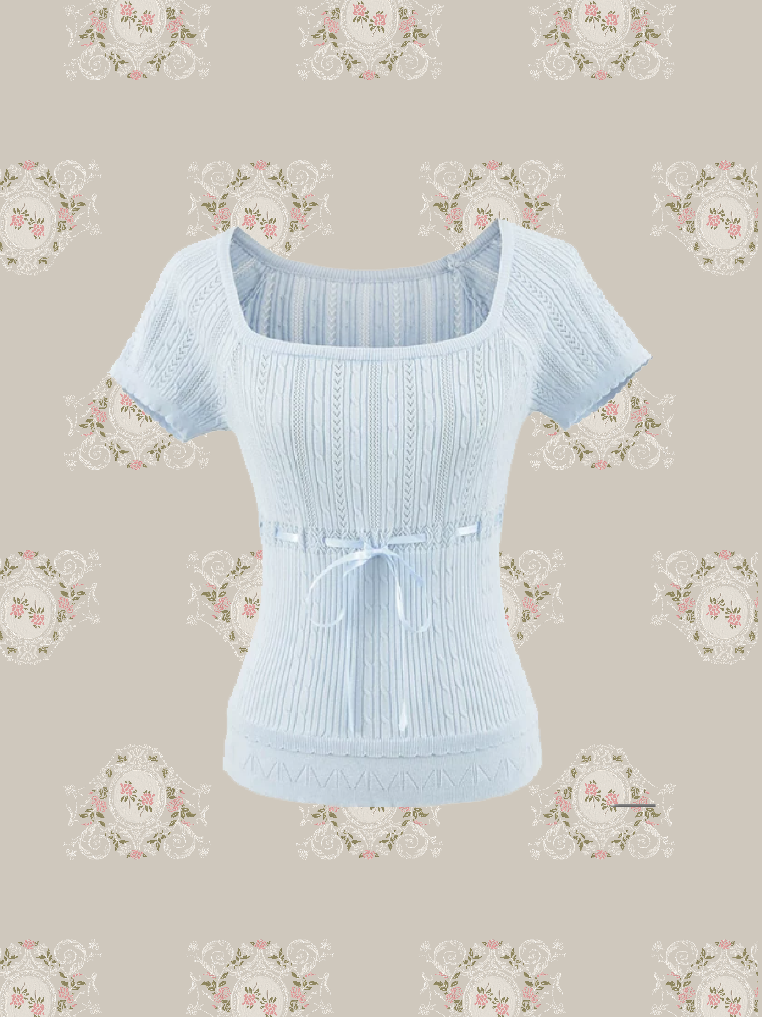 Square Neck Drawstring Knit Top/スクエアネックドローストリングニットトップス