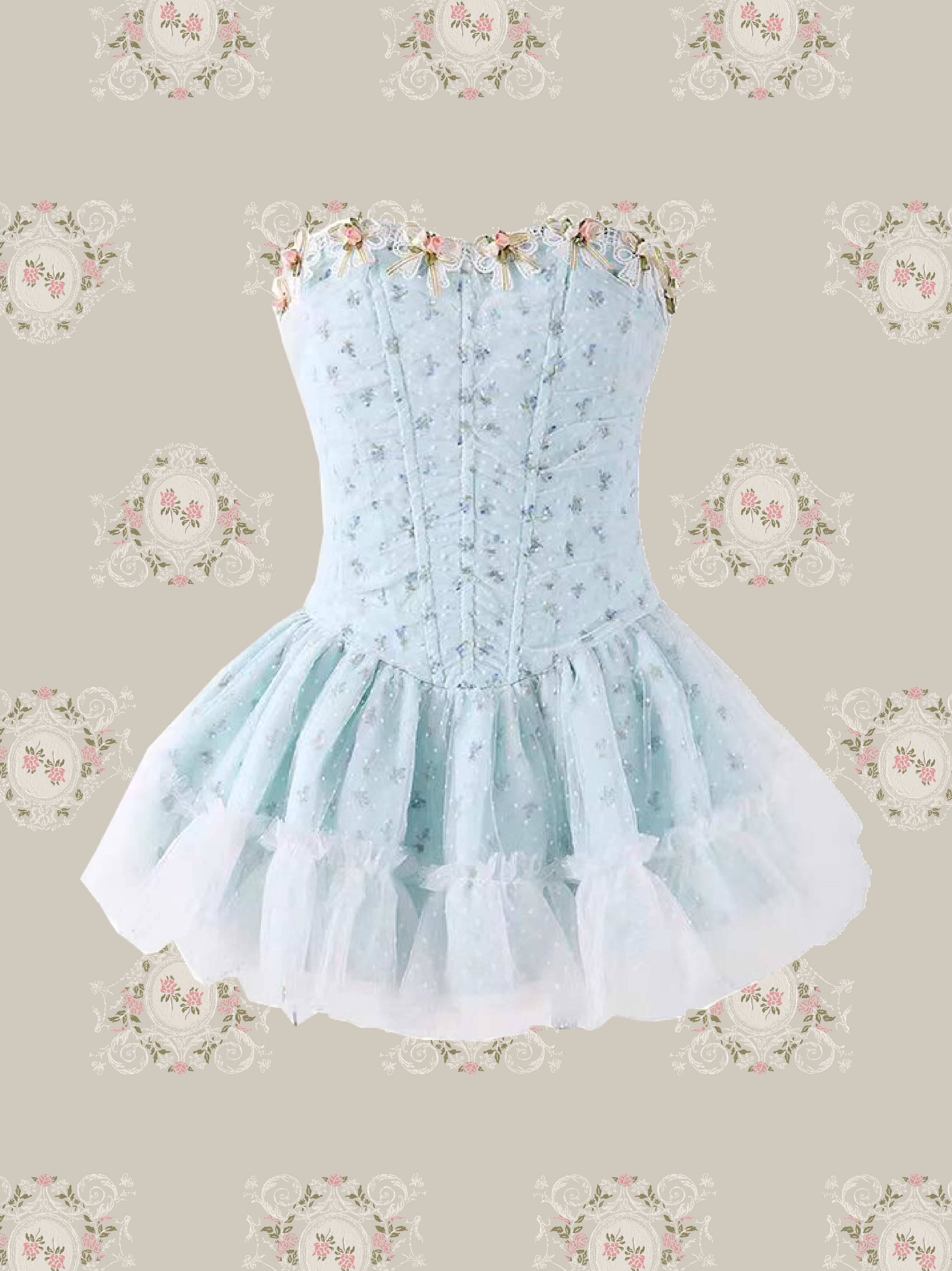 Strapless Boned Waist Tulle Dress/ストラップレスボーン入りウエストチュールドレス
