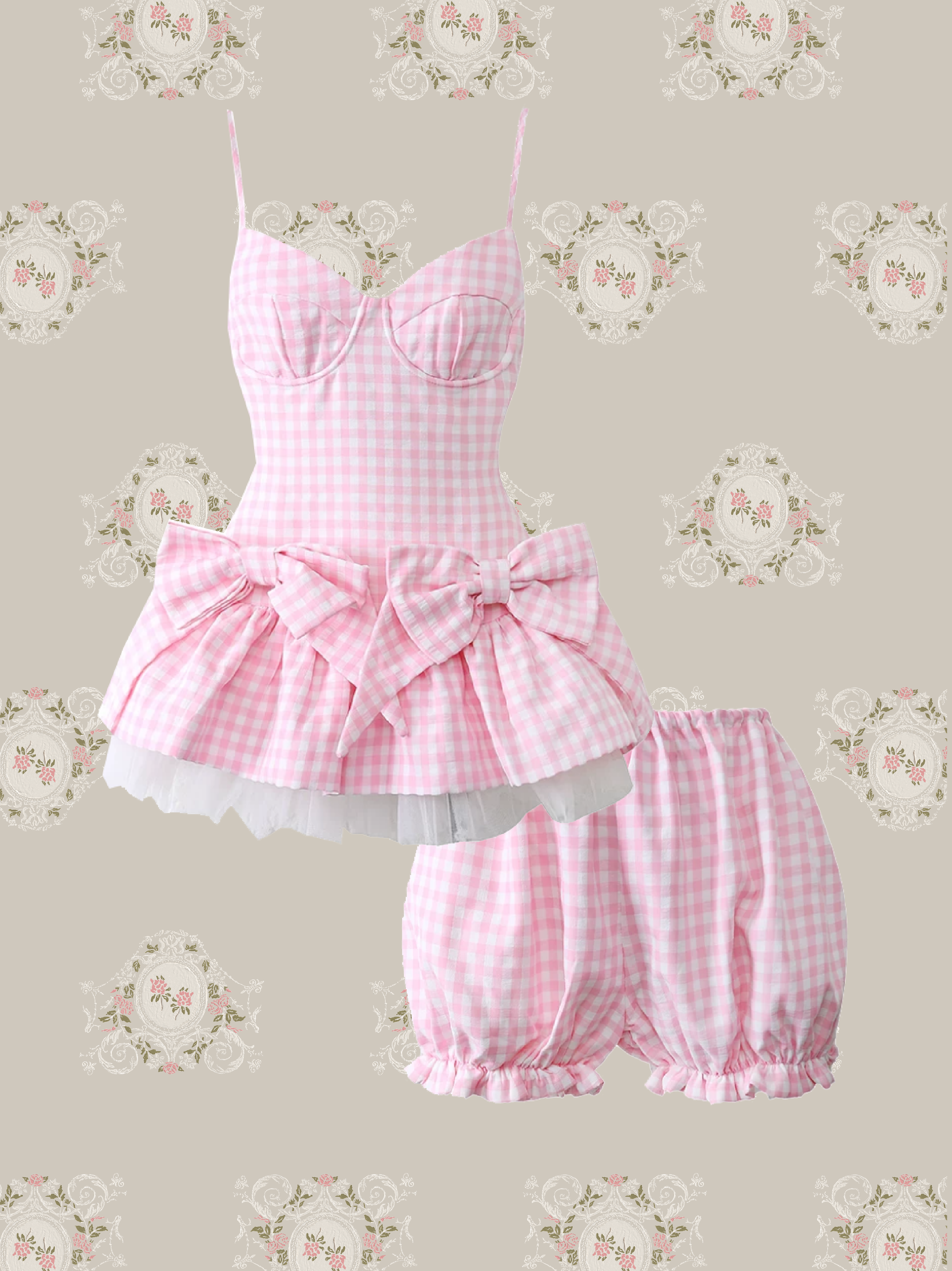 Bow Peplum Gingham Dress Set Up/リボン付きペプラムギンガムドレスセット