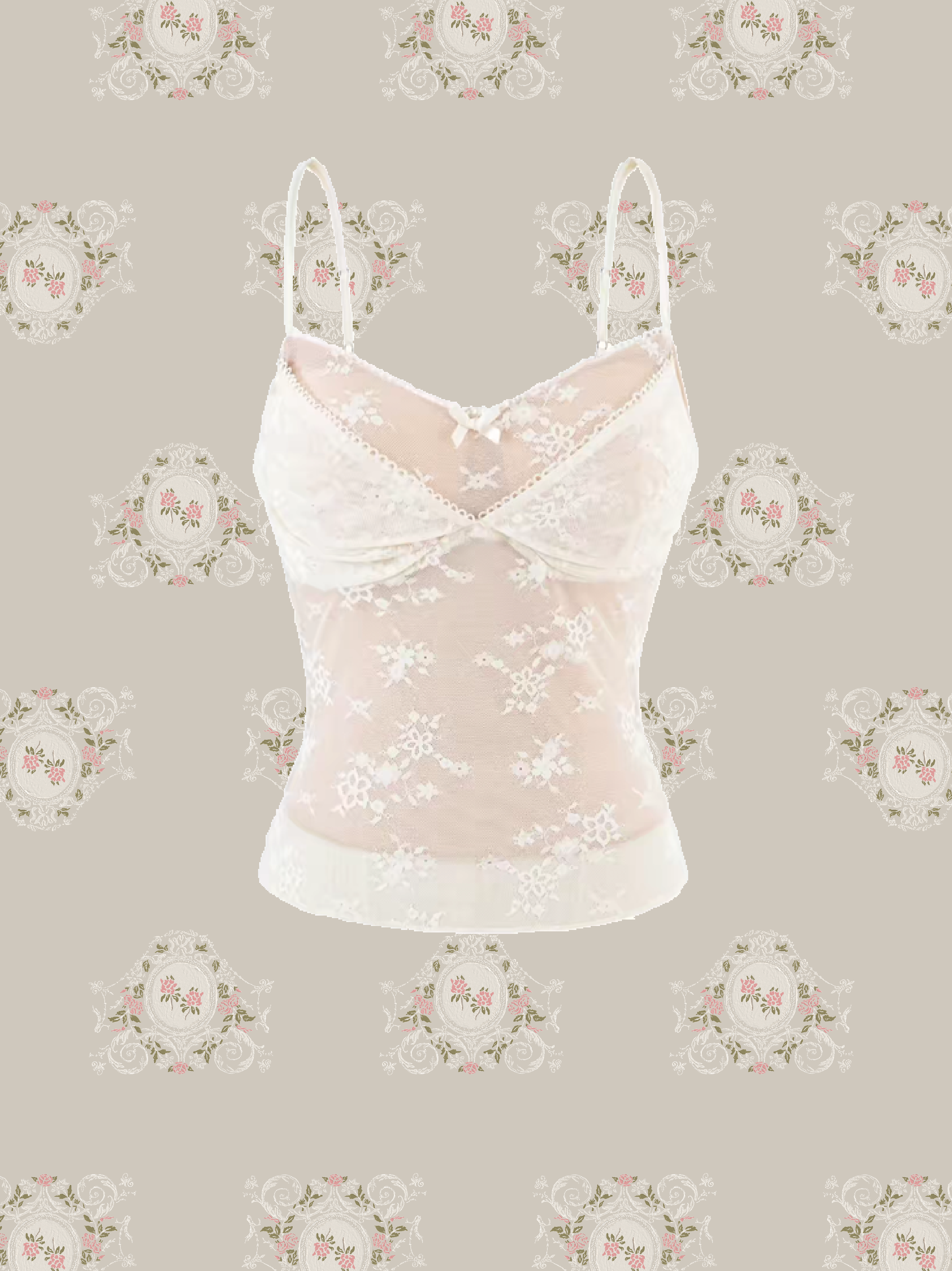 Romantic Lace Embroidery Padded Cami/ロマンチックレース刺繍入りパッド入りキャミソール