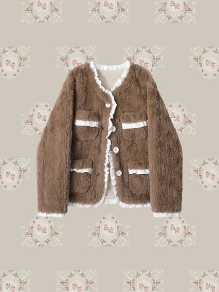 Elegant Frill Piping Fur Jacket/エレガントフリルパイピング