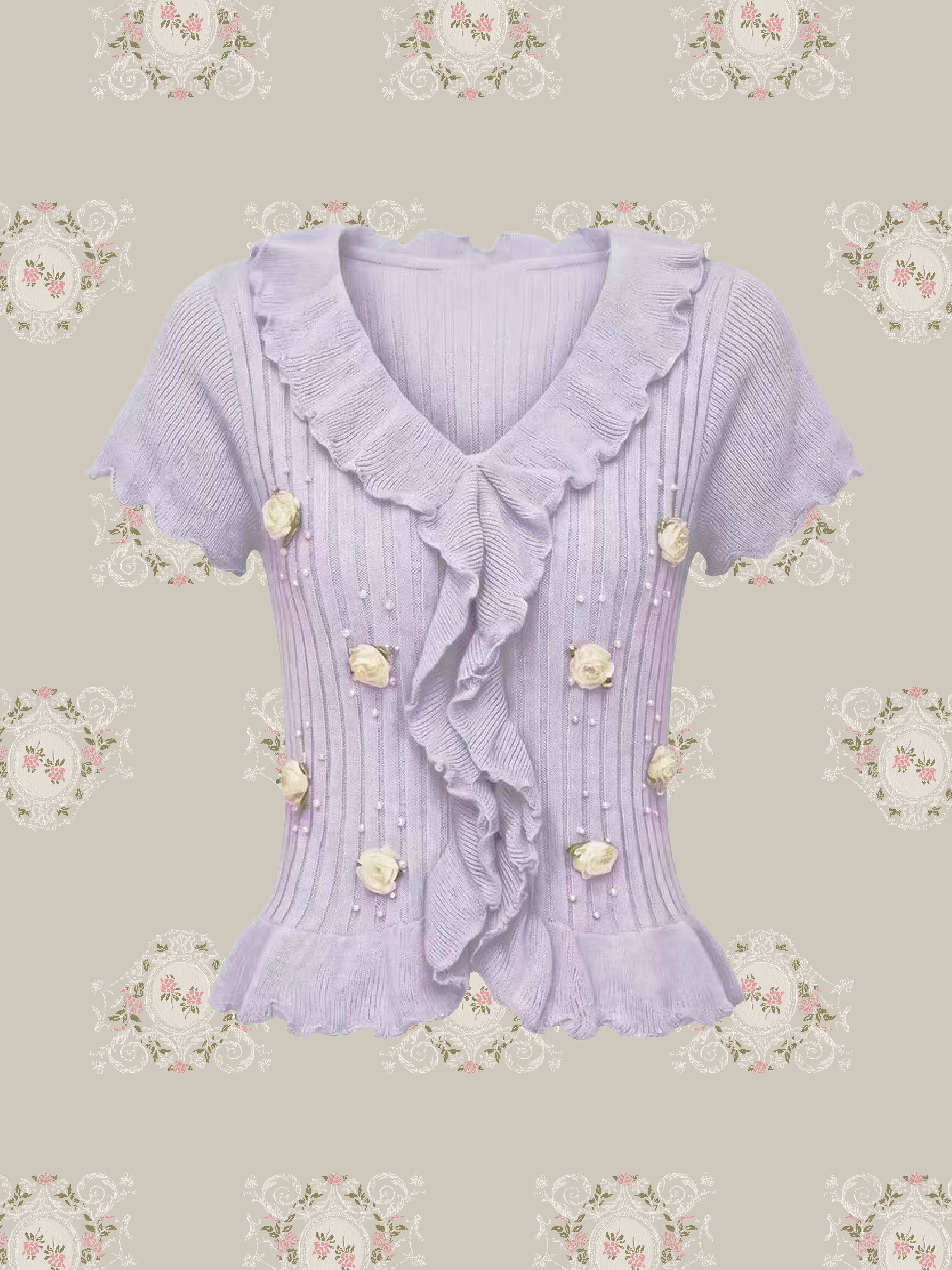 Bloom Beaded Ruffle Knit Top/ブルーム ビーズラッフルニットトップス