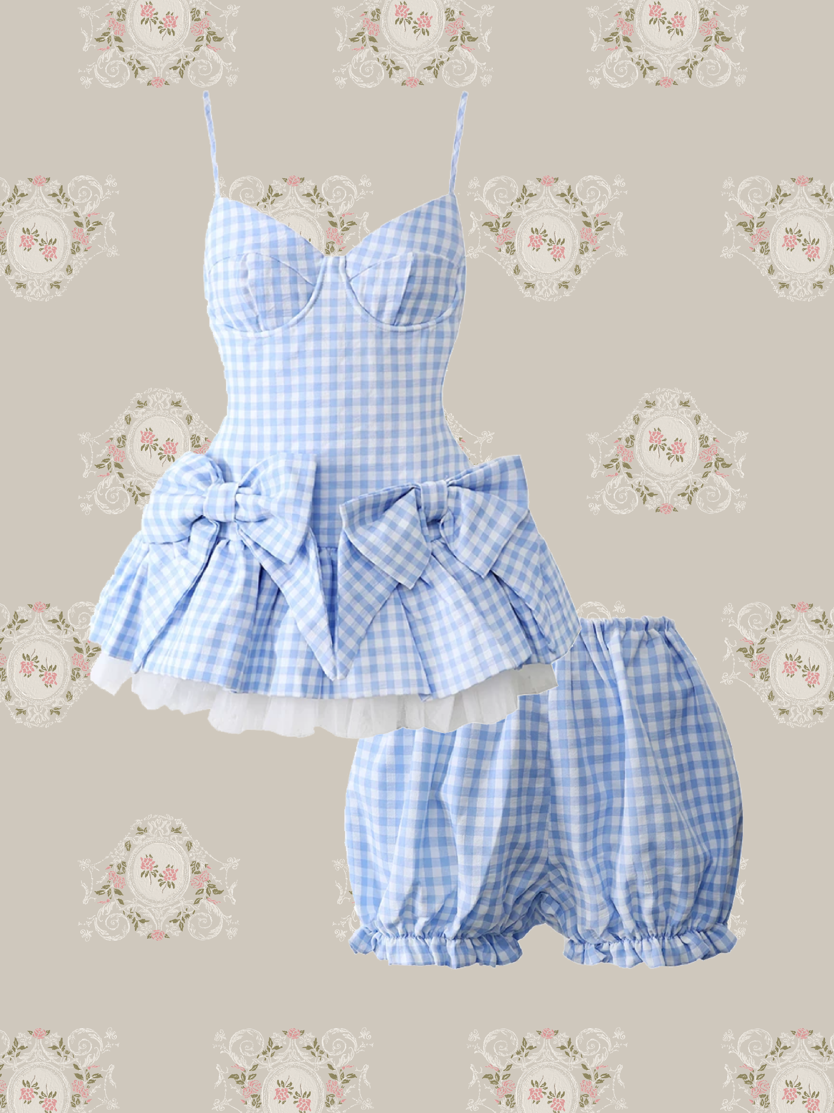 Bow Peplum Gingham Dress Set Up/リボン付きペプラムギンガムドレスセット